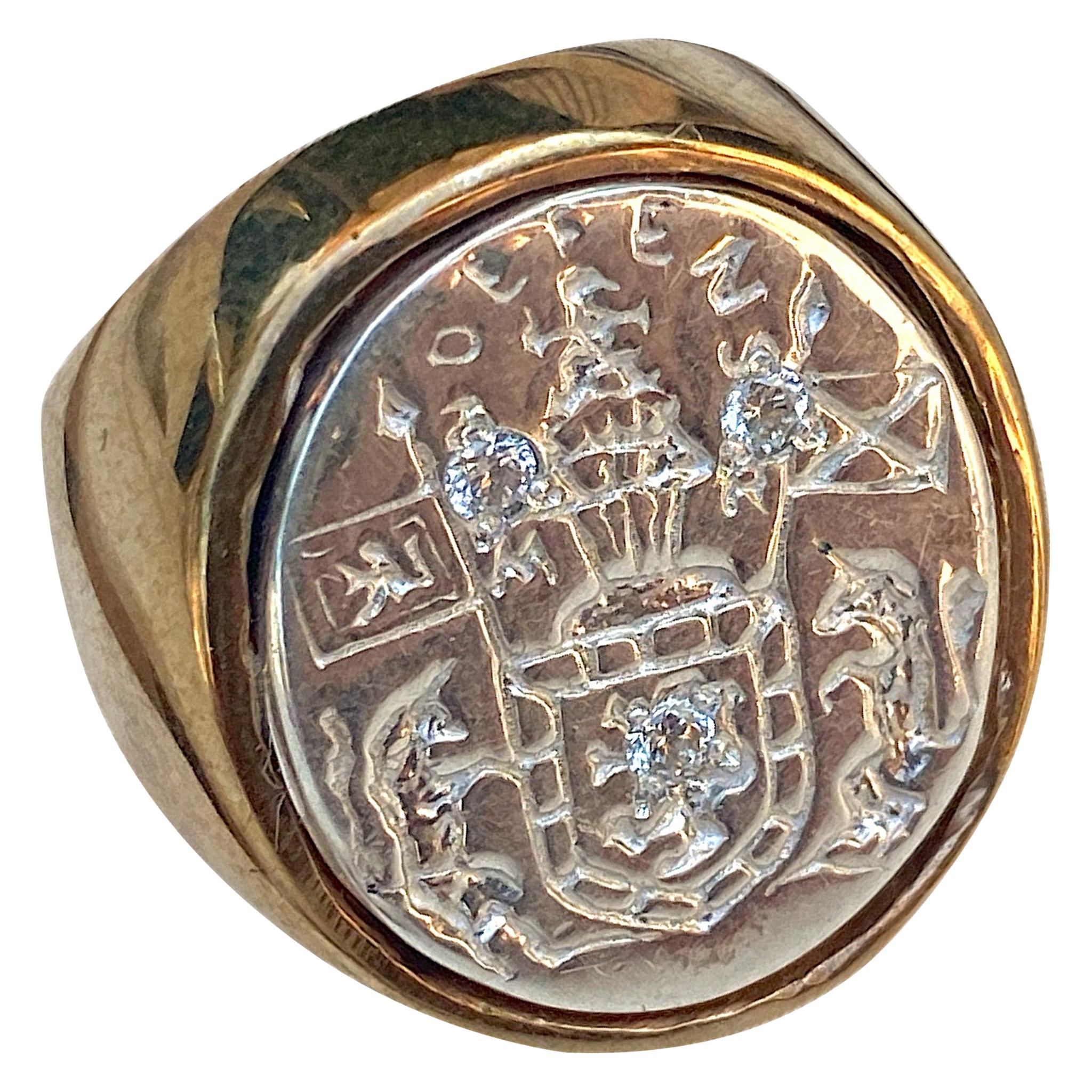 Siegelring mit Saphir und Wappen aus Sterlingsilber und Bronze, Unisex J Dauphin im Angebot