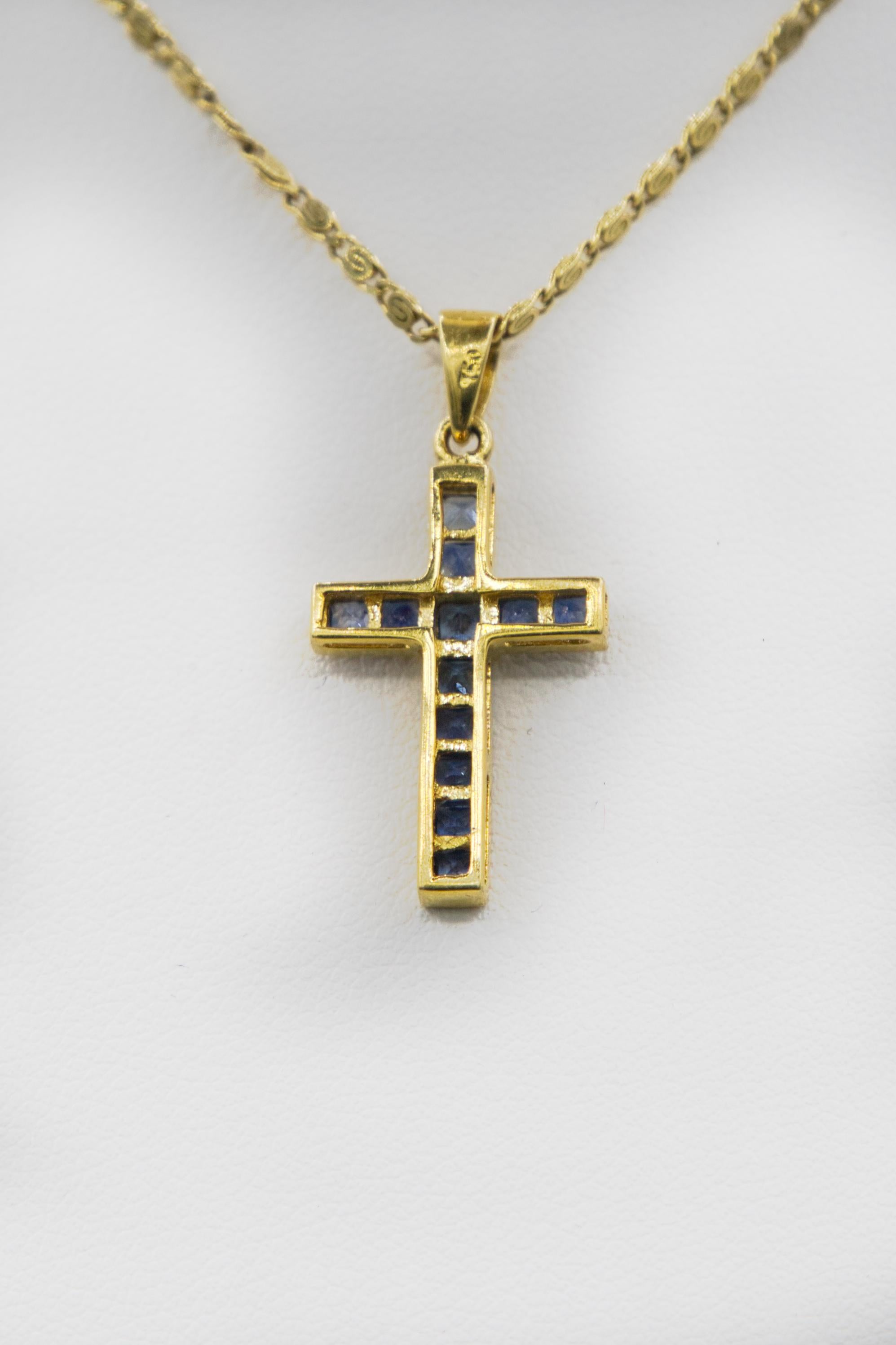da uomo o donna Croce di zaffiro in oro 18 k. in vendita