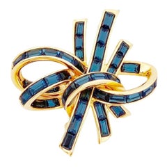 Sapphire Crystal Baguette Bow Brooch By Nolan Miller, 1990s