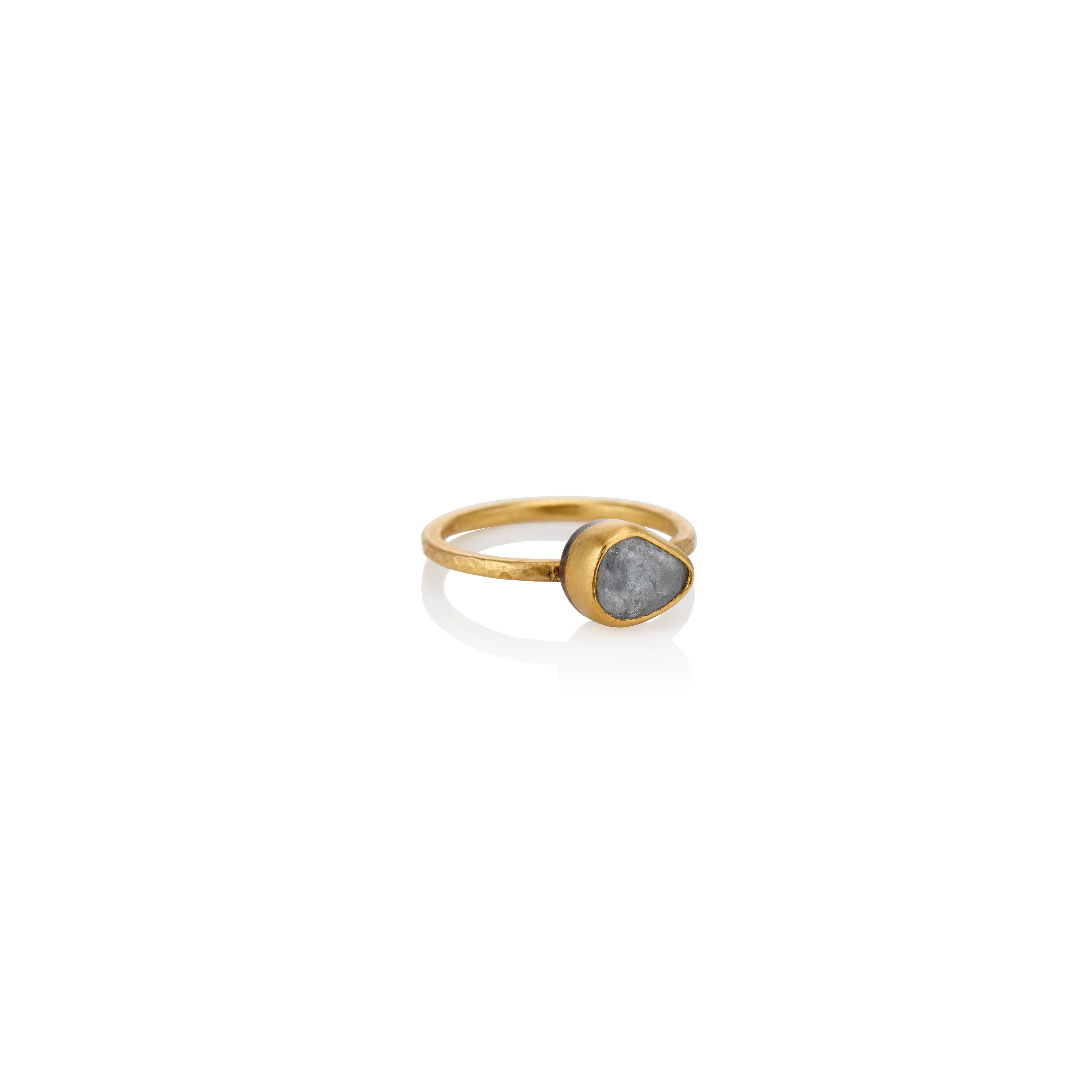 Contemporary Sapphire Crystal, Rose Cut, Pear Solitaire Ring in 22K & 20K Gold, Sterling Ring
