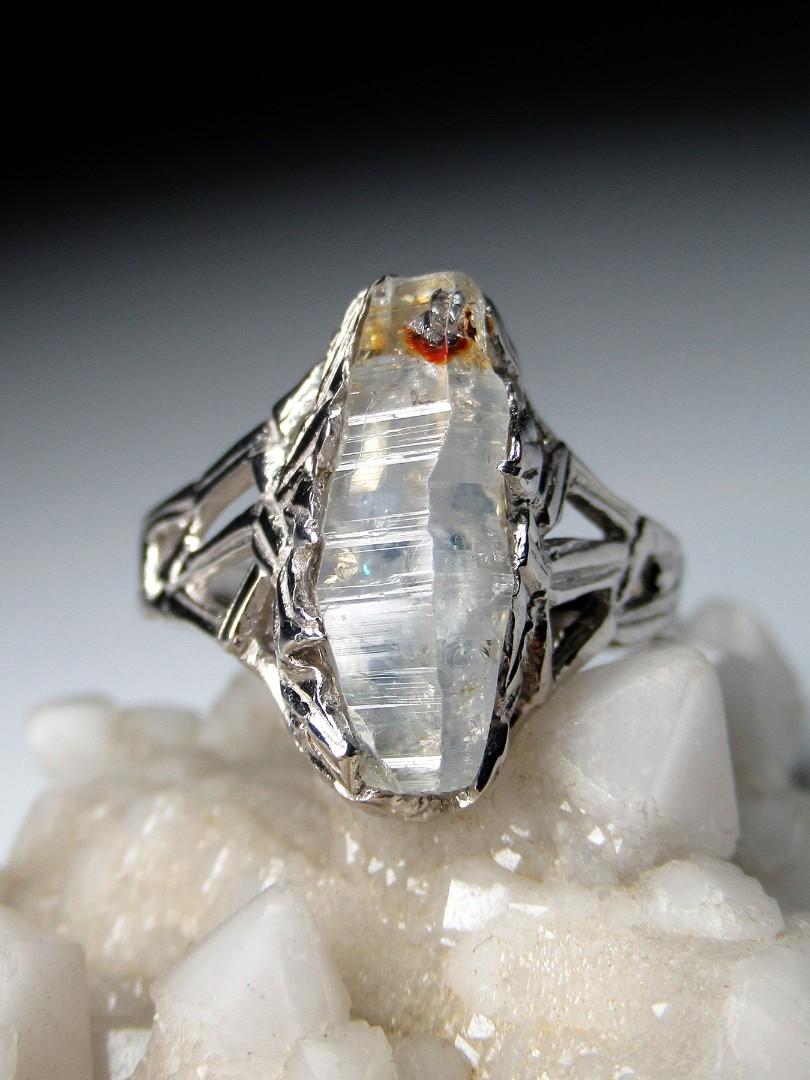 Gothic Revival Sapphire Crystal Silver Ring Raw Uncut Ghost Grey Natural Sri Lankan Gemstone For Sale