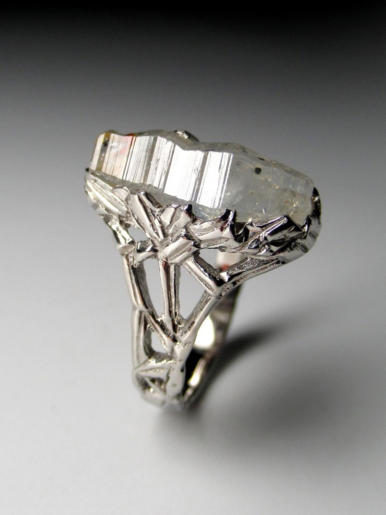 Sapphire Crystal Silver Ring Raw Uncut Ghost Grey Natural Sri Lankan Gemstone For Sale 1