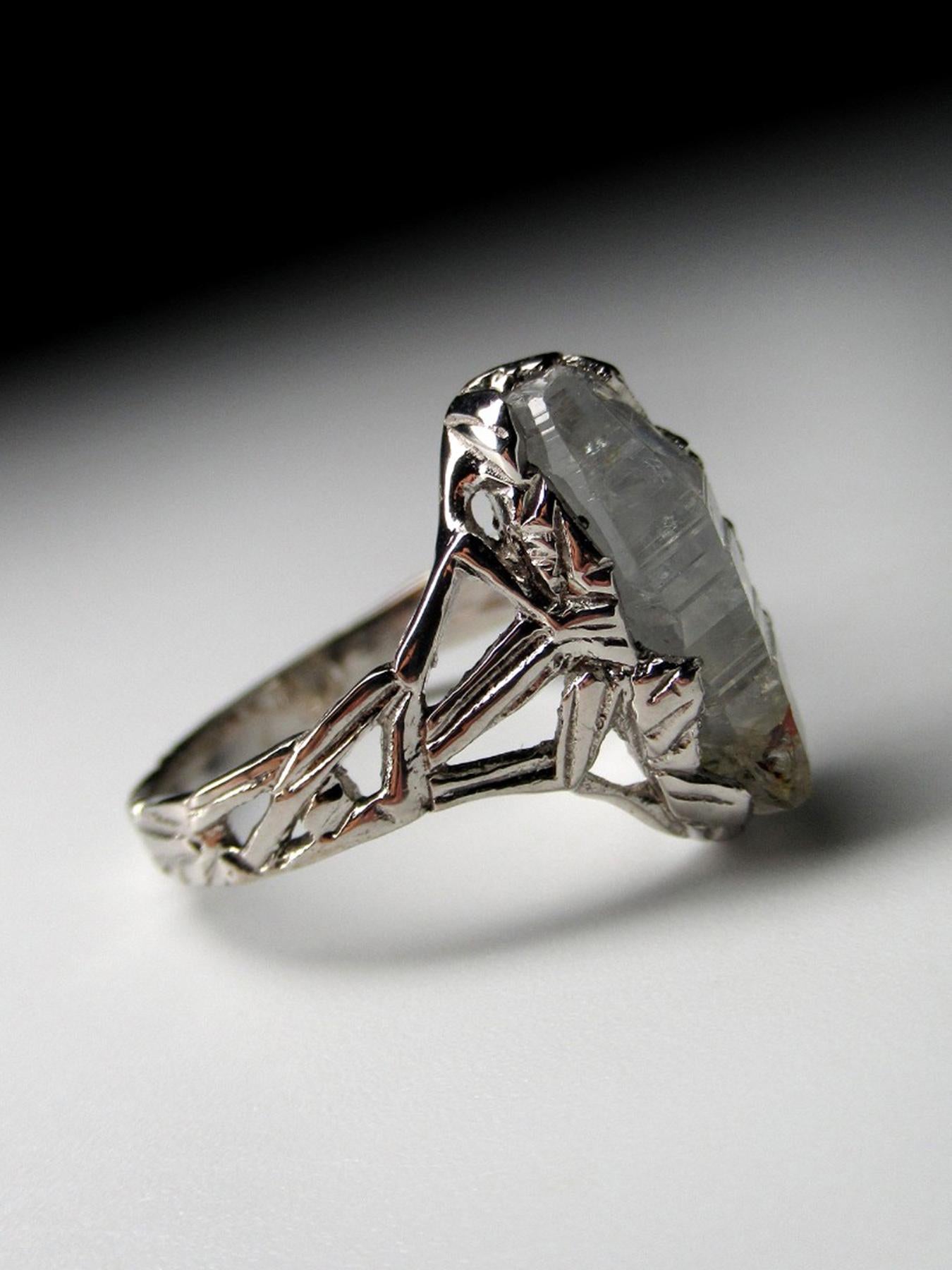 Sapphire Crystal Silver Ring Raw Uncut Ghost Grey Natural Sri Lankan Gemstone For Sale 2