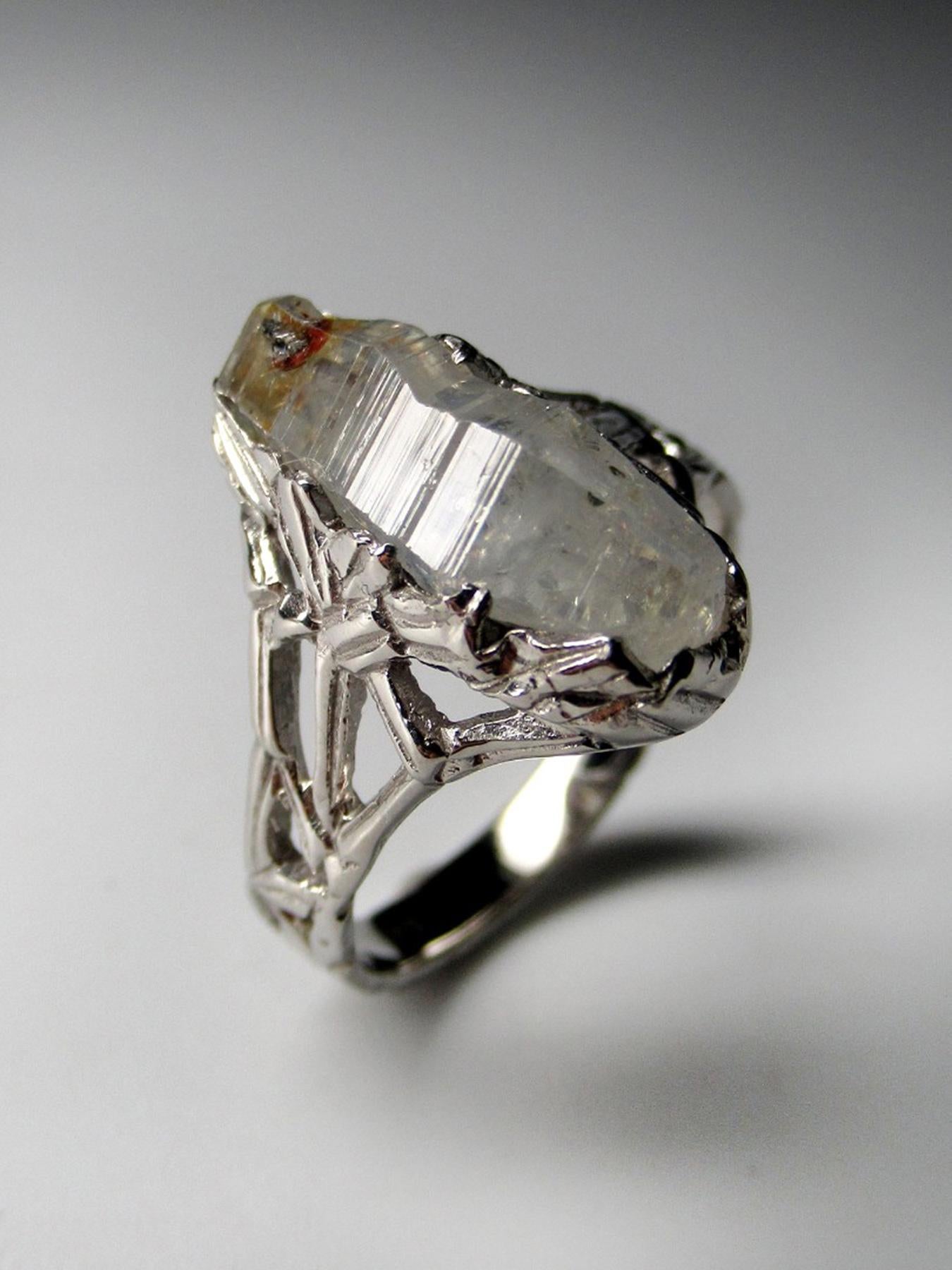 Sapphire Crystal Silver Ring Raw Uncut Ghost Grey Natural Sri Lankan Gemstone For Sale 3