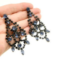 Sapphire Crystal Statement Cascade Earrings 2000s