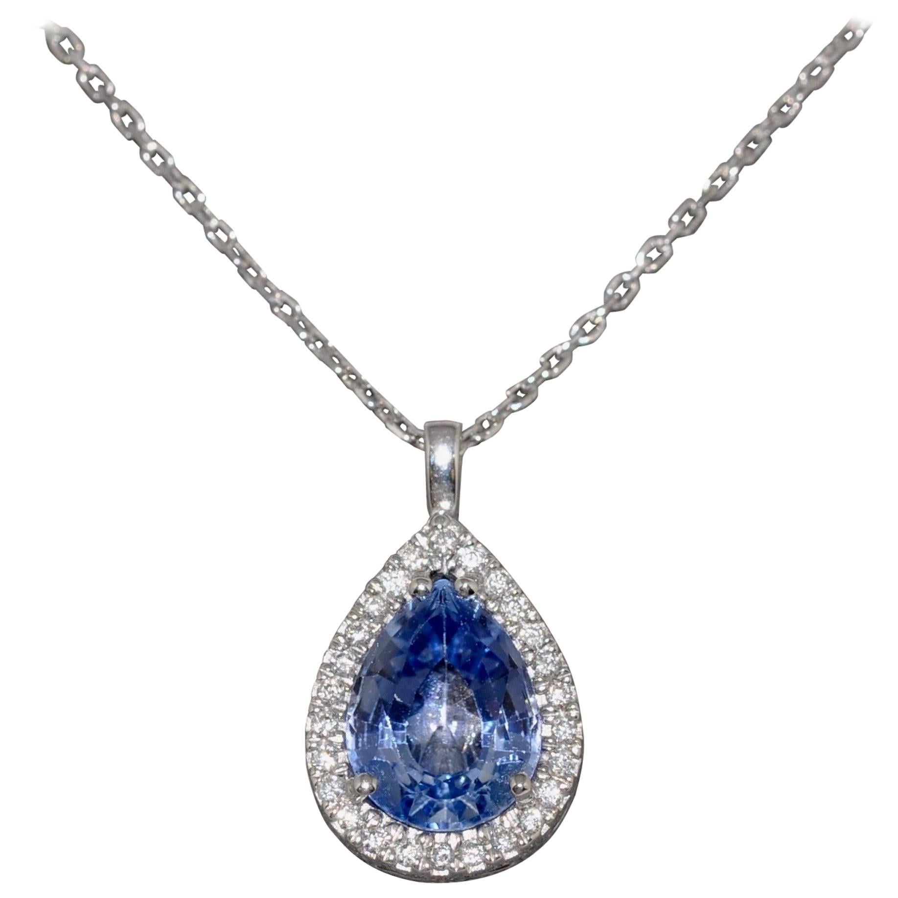 Sapphire ct 1.30 and White Diamonds ct 0.10 on White Gold 18K Pendant Necklace