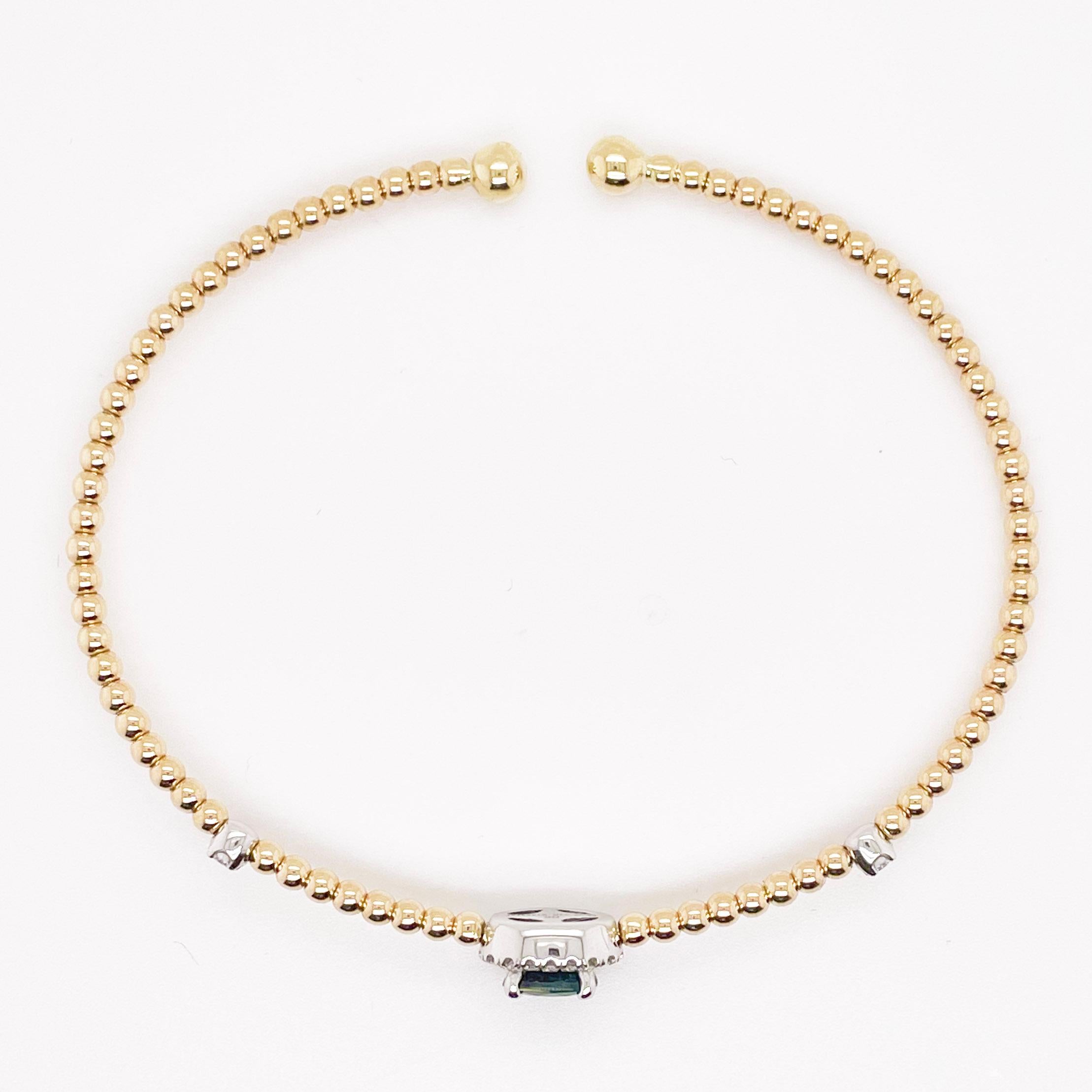 Saphir-Manschettenarmband mit Diamant-Halo, Flex-Armband Gelbgold Mischmetalle (Zeitgenössisch) im Angebot