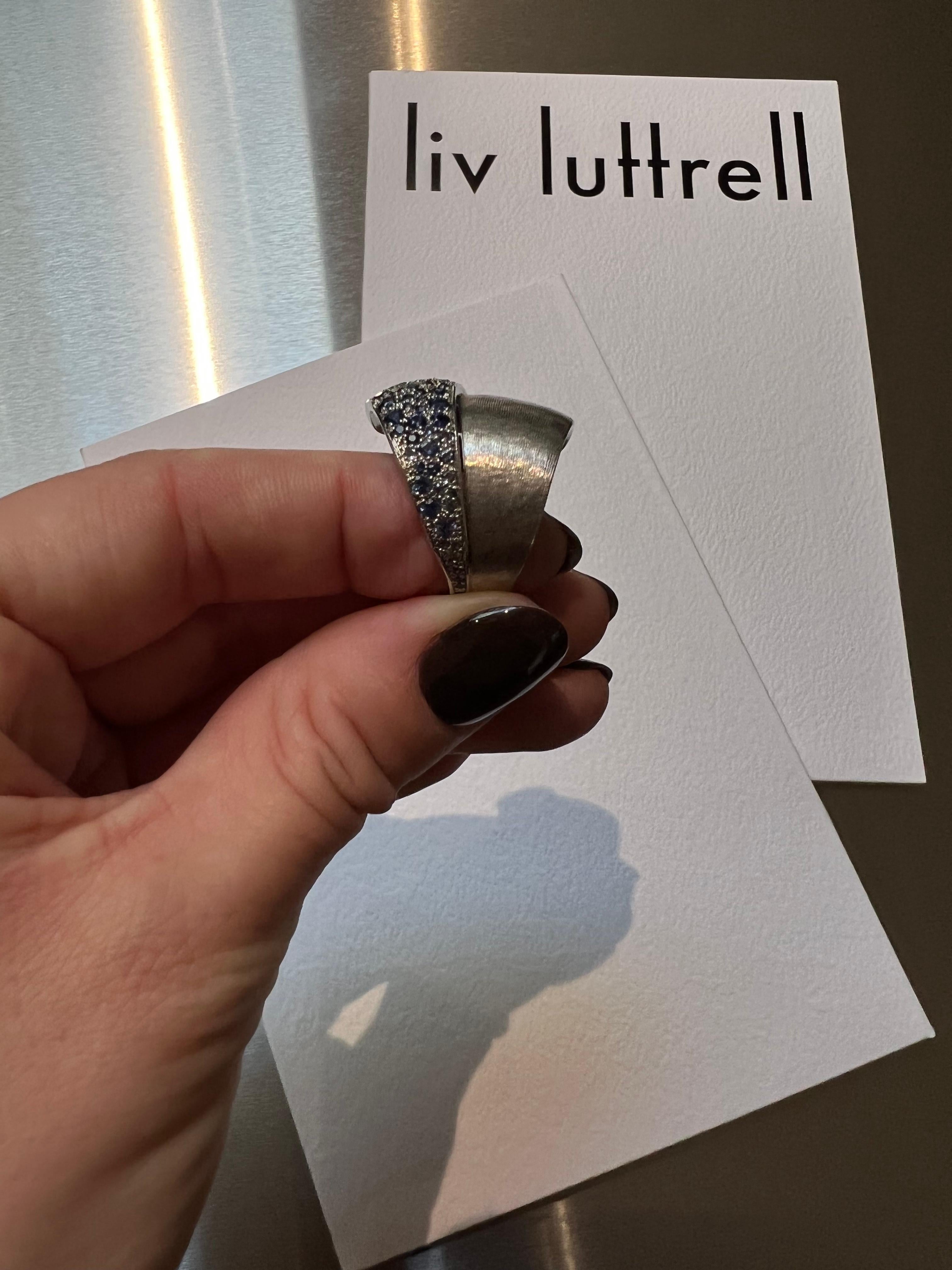 Contemporary CURVED FORMS RING  Platinum with graduated sapphires by Liv Luttrell For Sale