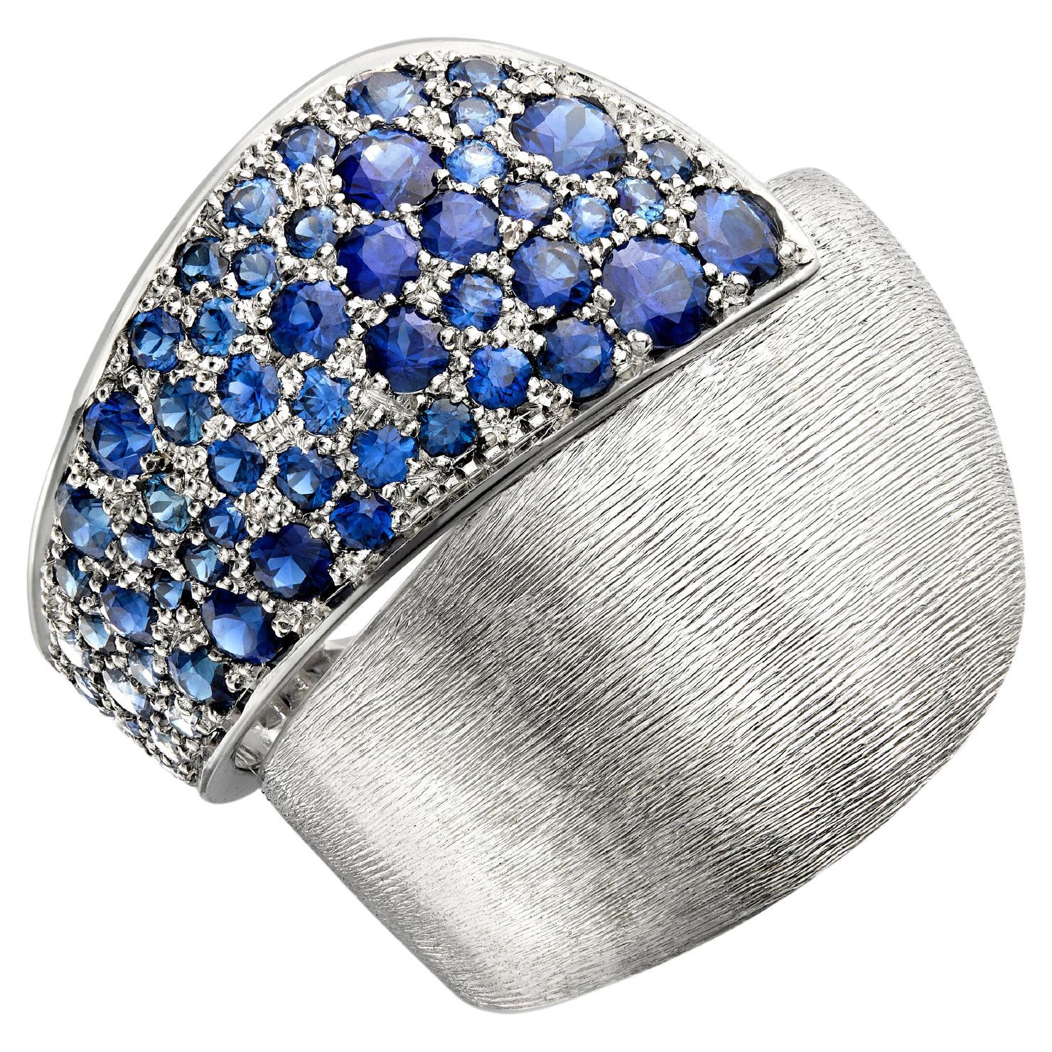 CURVED FORMS RING  Platinum with graduated sapphires by Liv Luttrell For Sale