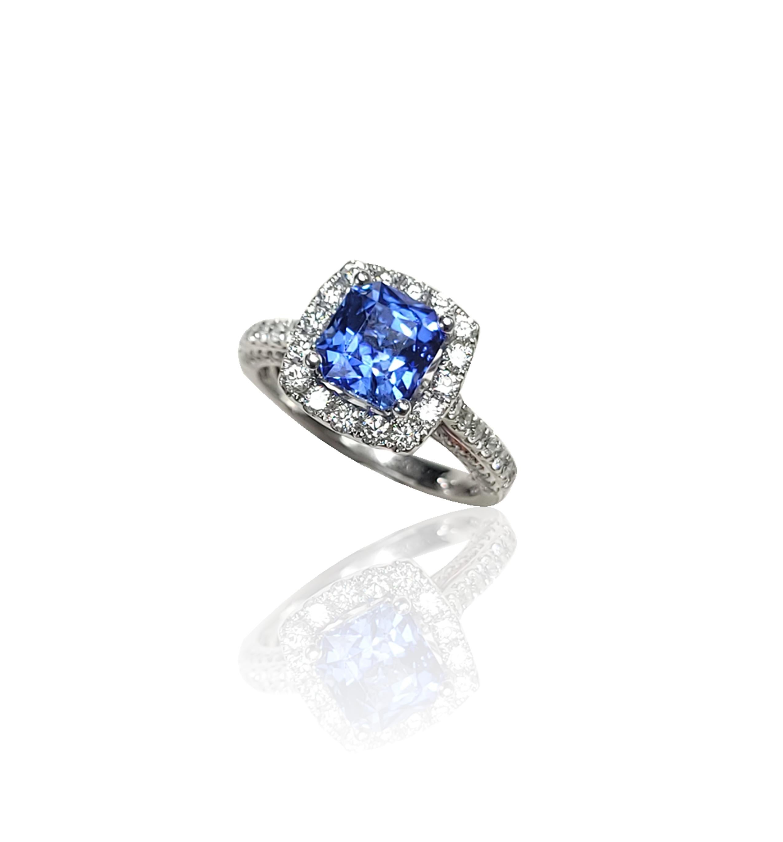 Sapphire - 2.46ct
Diamonds - 0.88ct
Ring Metal - 14k white gold