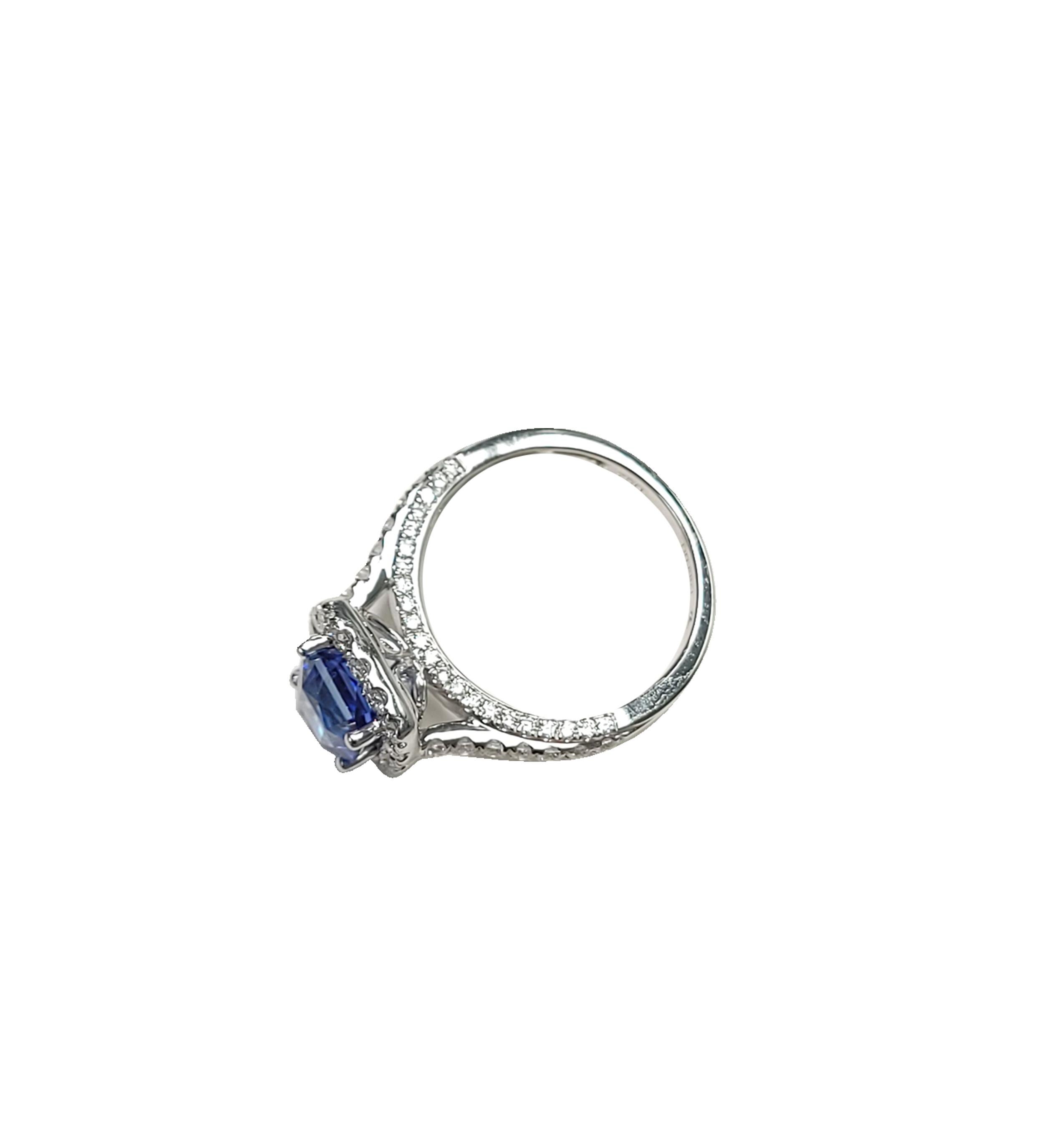 Women's Sapphire Cushion Cut Ring w/ Diamonds For Sale