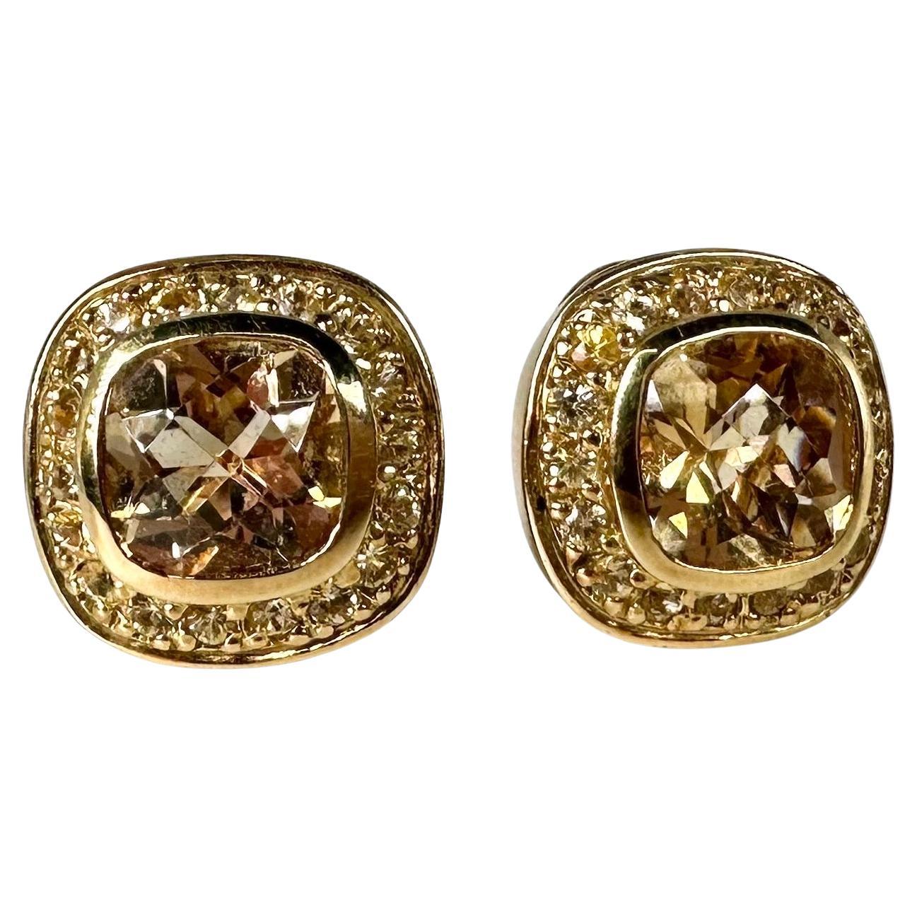 Sapphire Cushion earrings 18KT yellow gold Summer earrings  For Sale