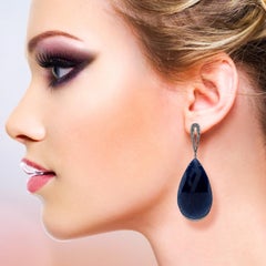 Drop Shape Blue Sapphire Dangle Earring with Diamonds Made in 18k Gold