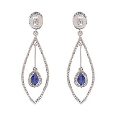 Natural 9.01cts Sapphire & 1.00cts Diamond Dangle Earrings in 18k Gold