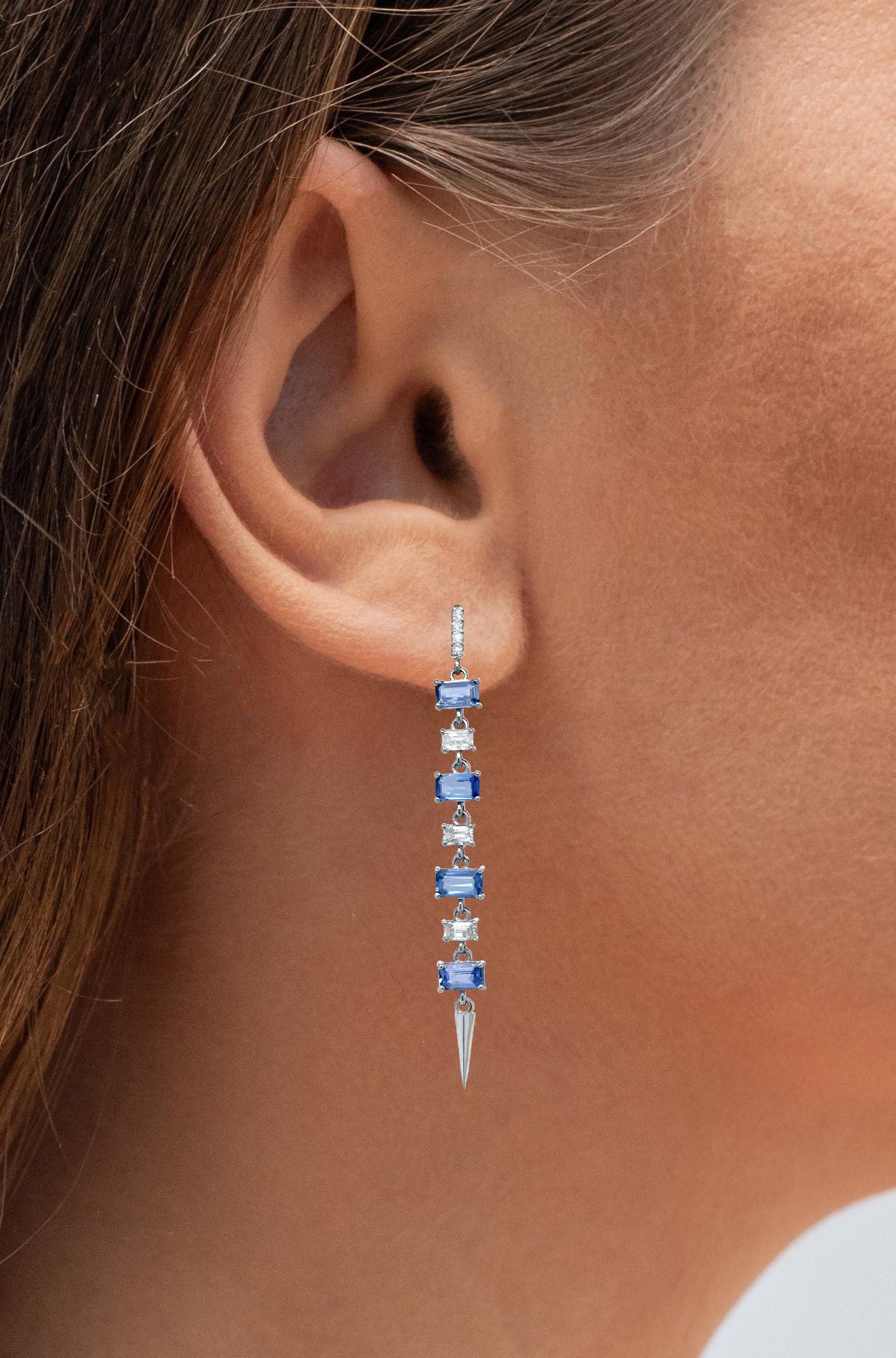 Contemporary Sapphire Dangle Earrings With Diamonds 16.11 Carats 18K White Gold For Sale