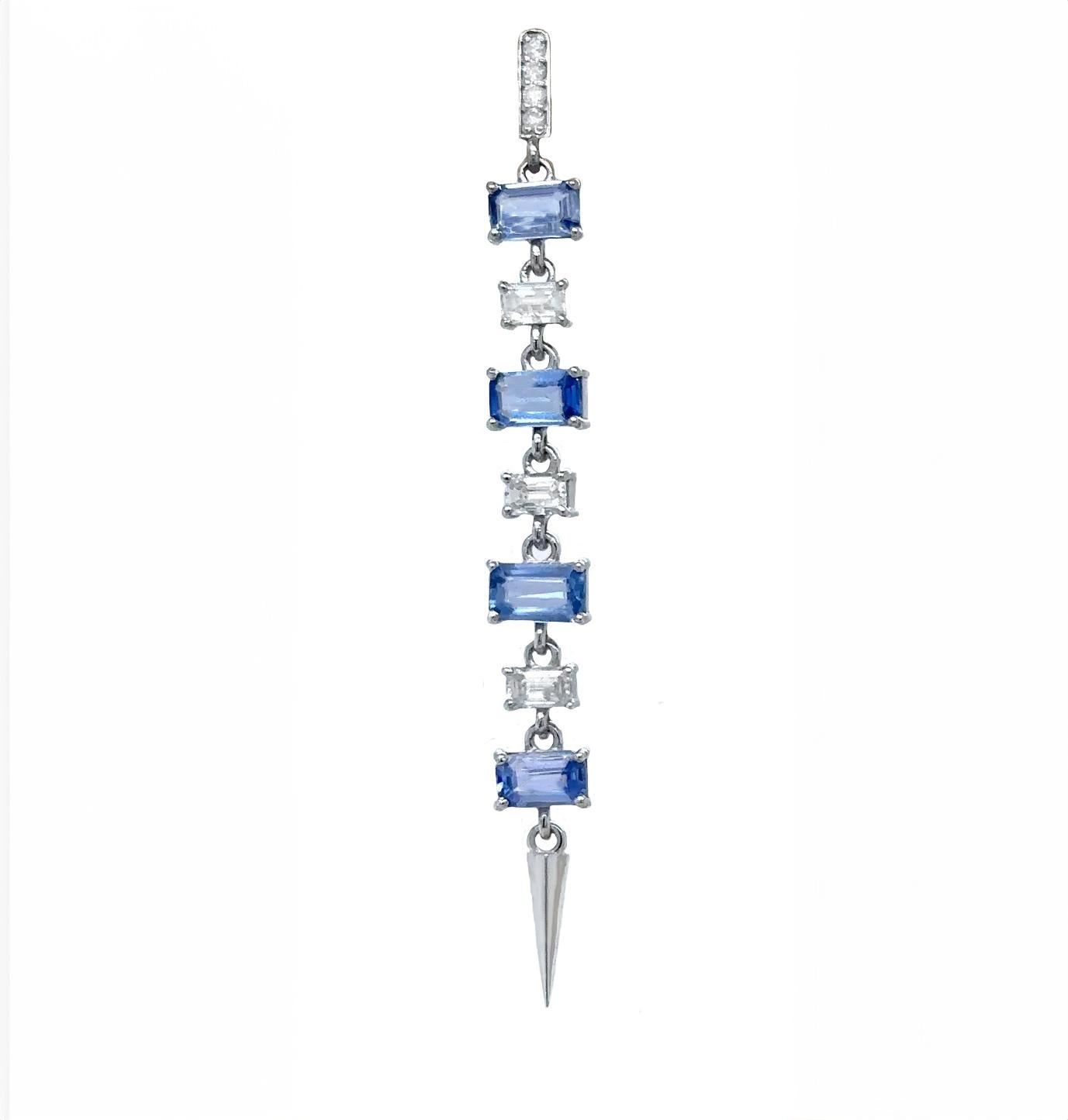Mixed Cut Sapphire Dangle Earrings With Diamonds 16.11 Carats 18K White Gold For Sale