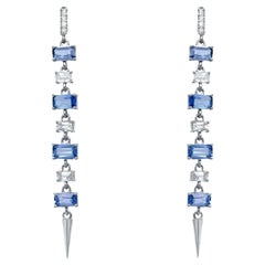 Sapphire Dangle Earrings With Diamonds 16.11 Carats 18K White Gold