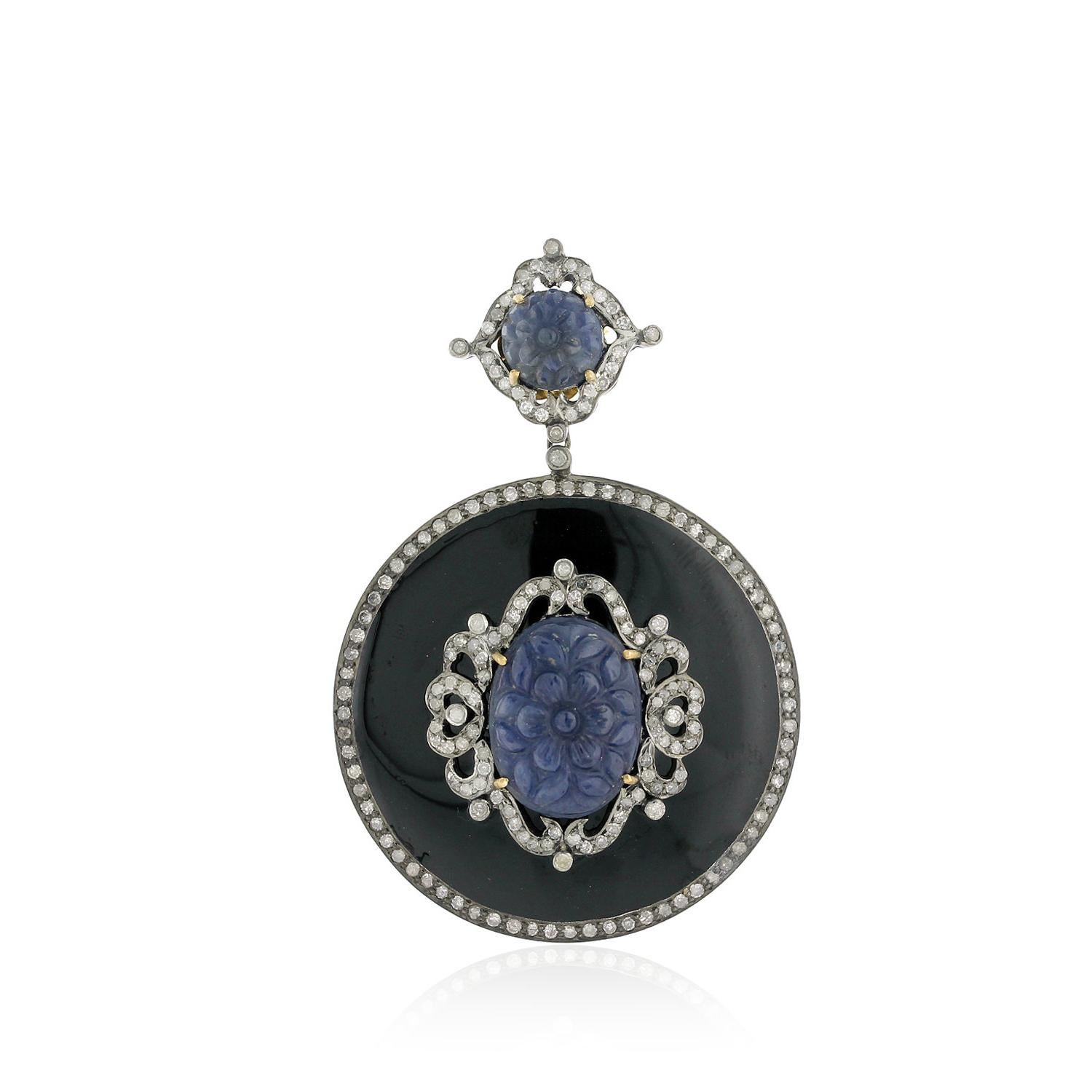 Taille mixte Pendants d'oreilles avec saphirs et diamants de 24.59 carats en vente