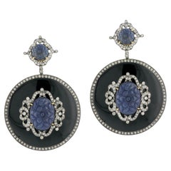 Pendants d'oreilles avec saphirs et diamants de 24.59 carats