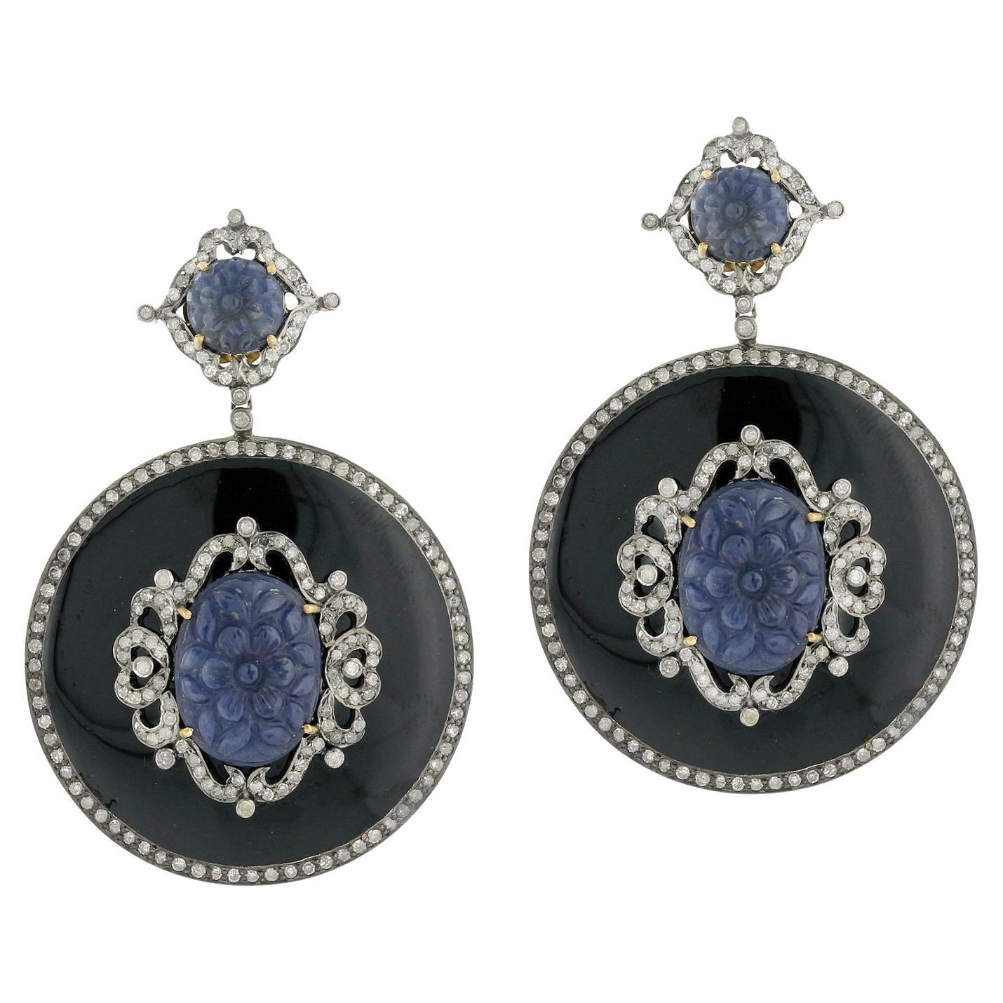 Pendants d'oreilles avec saphirs et diamants de 24.59 carats