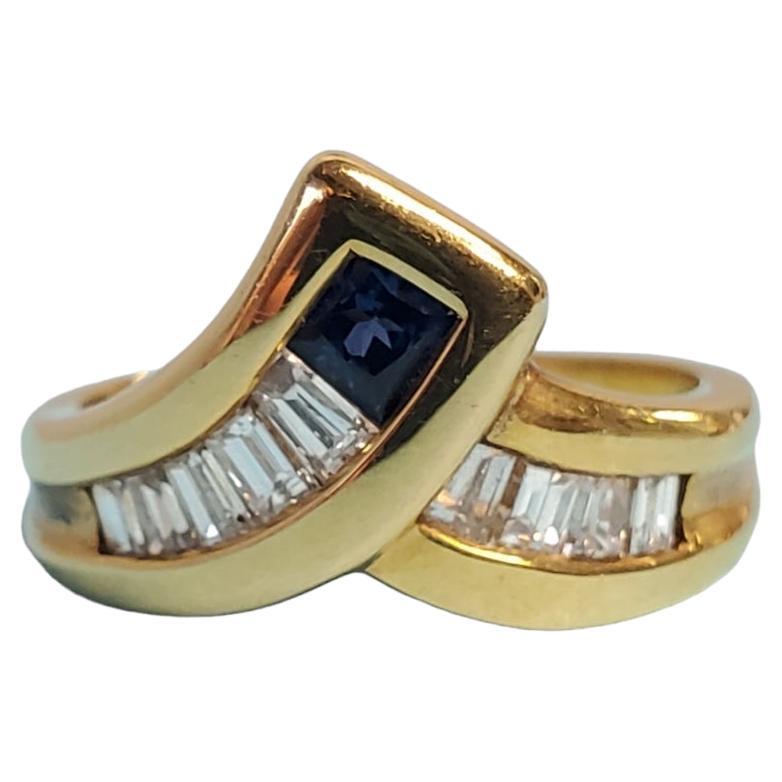 Saphir Designer-Ring 18k Gelbgold Weiß VS Diamanten im Angebot