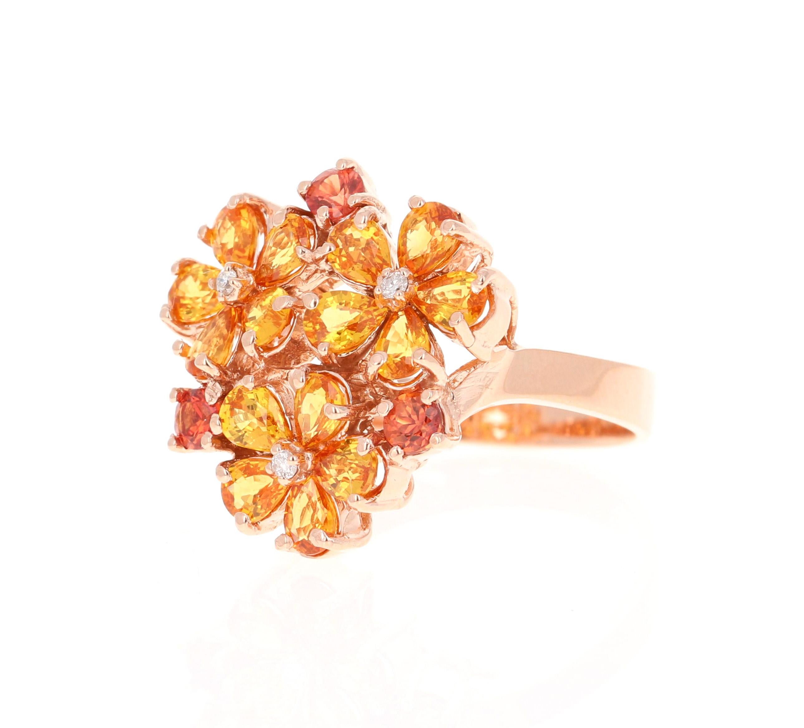 Modern 3.17 Carat Sapphire Diamond 14 Karat Rose Gold Floret design Cocktail Ring