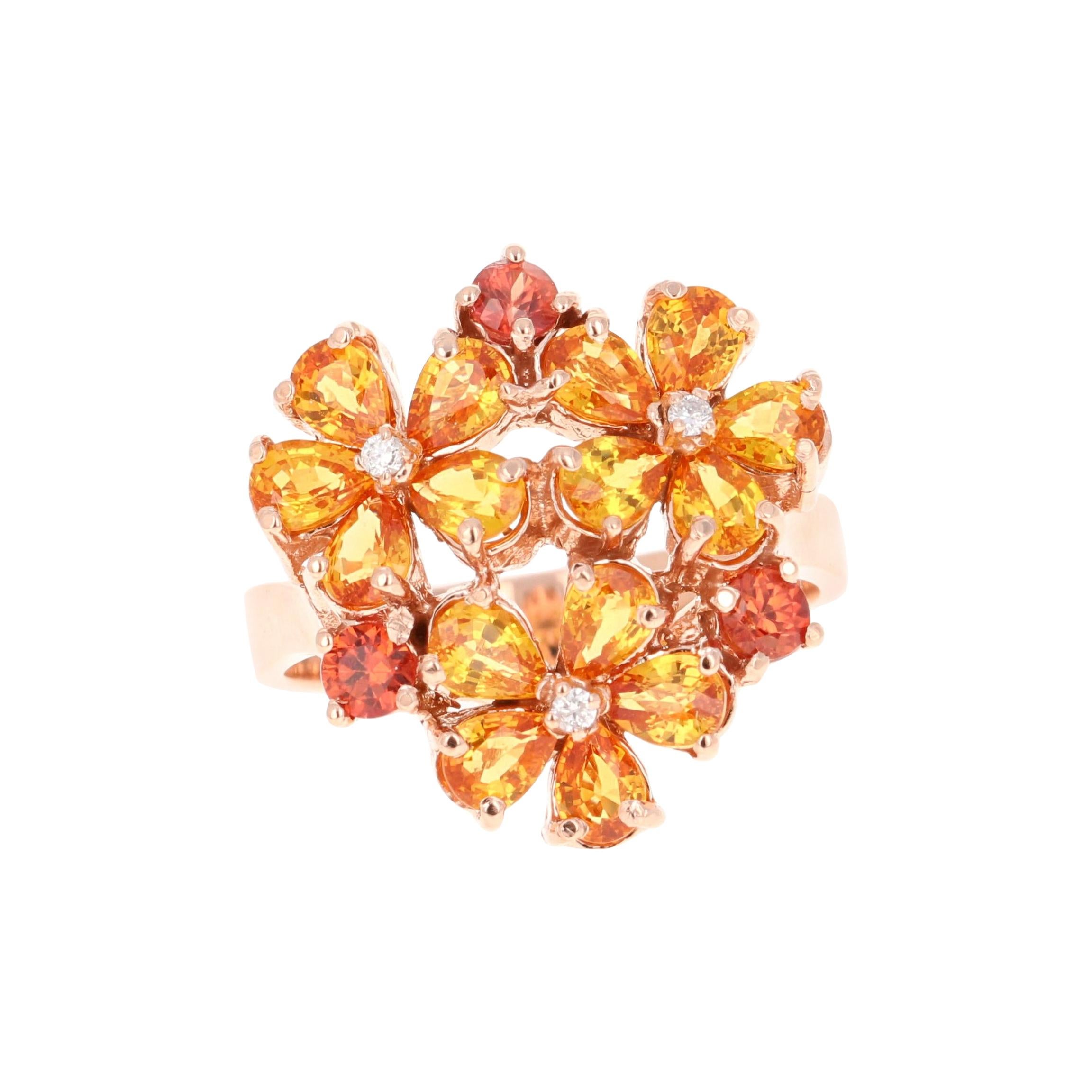 3.17 Carat Sapphire Diamond 14 Karat Rose Gold Floret design Cocktail Ring