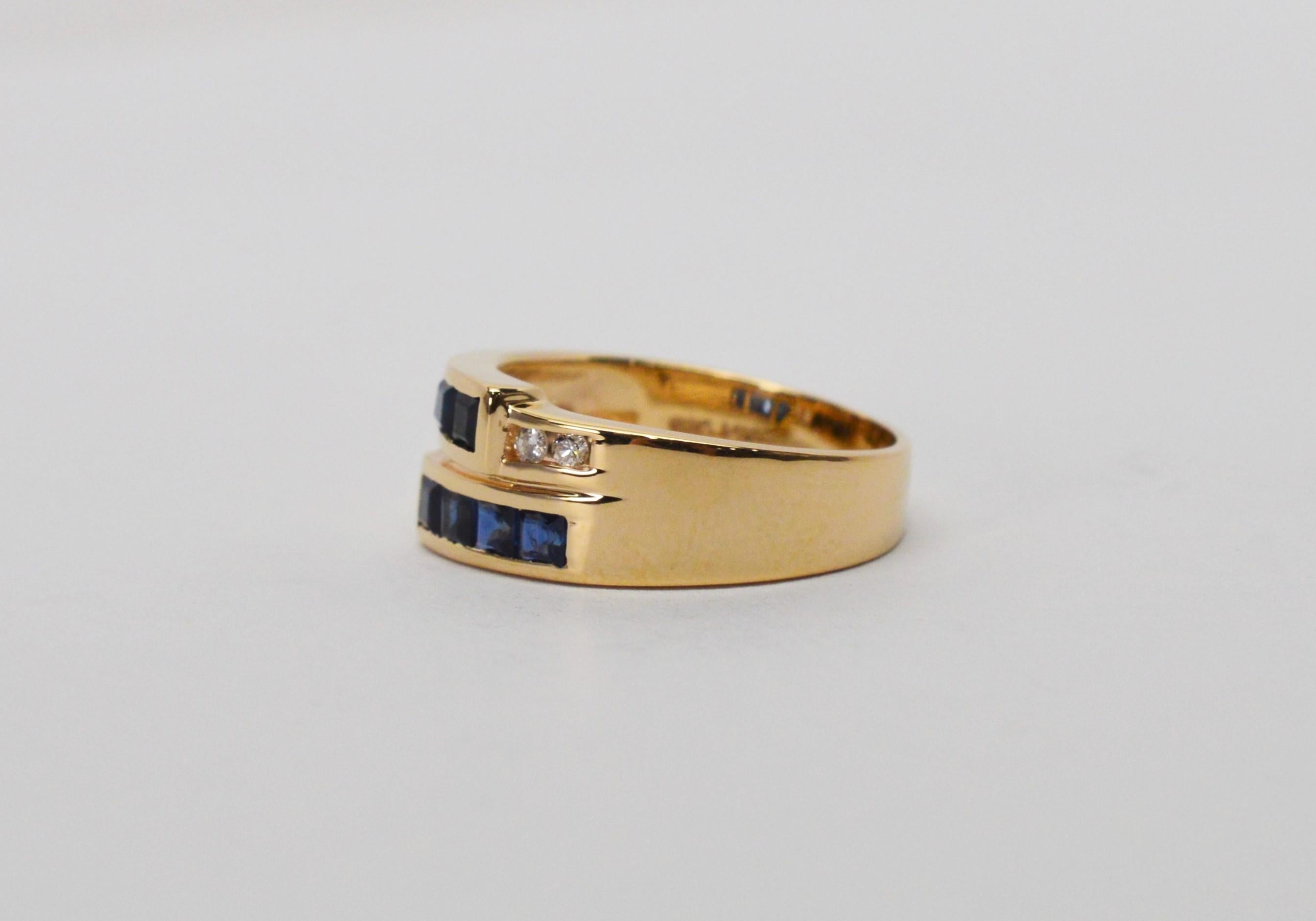 Women's Sapphire Diamond 14 Karat Yellow Gold Band Ring