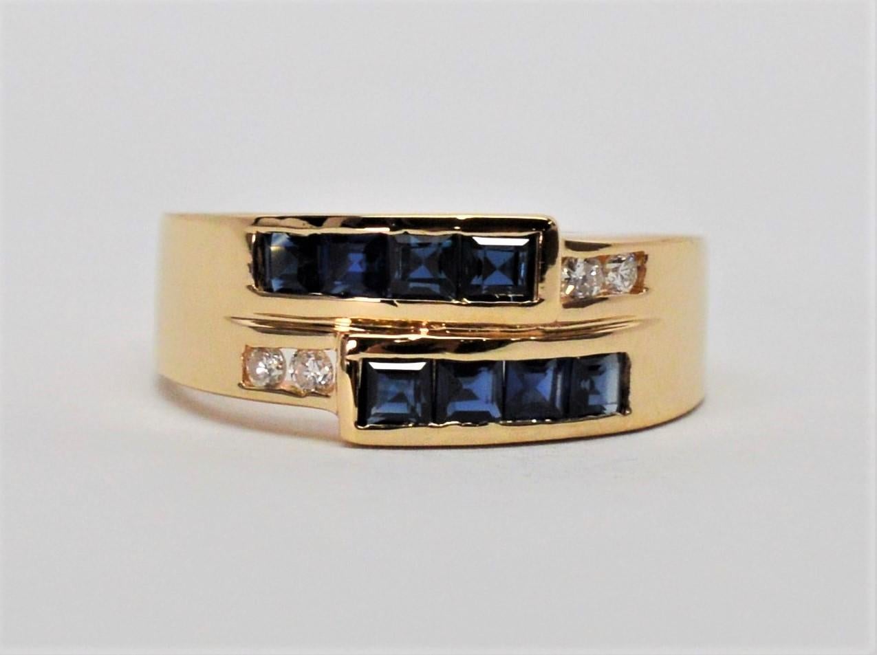 Sapphire Diamond 14 Karat Yellow Gold Band Ring 2