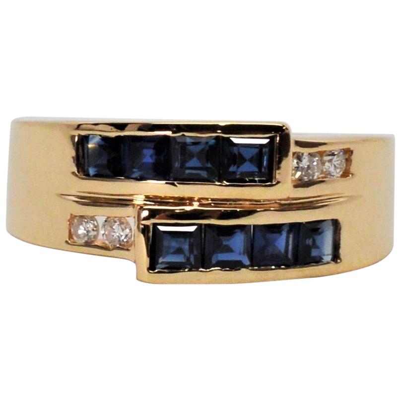 Sapphire Diamond 14 Karat Yellow Gold Band Ring