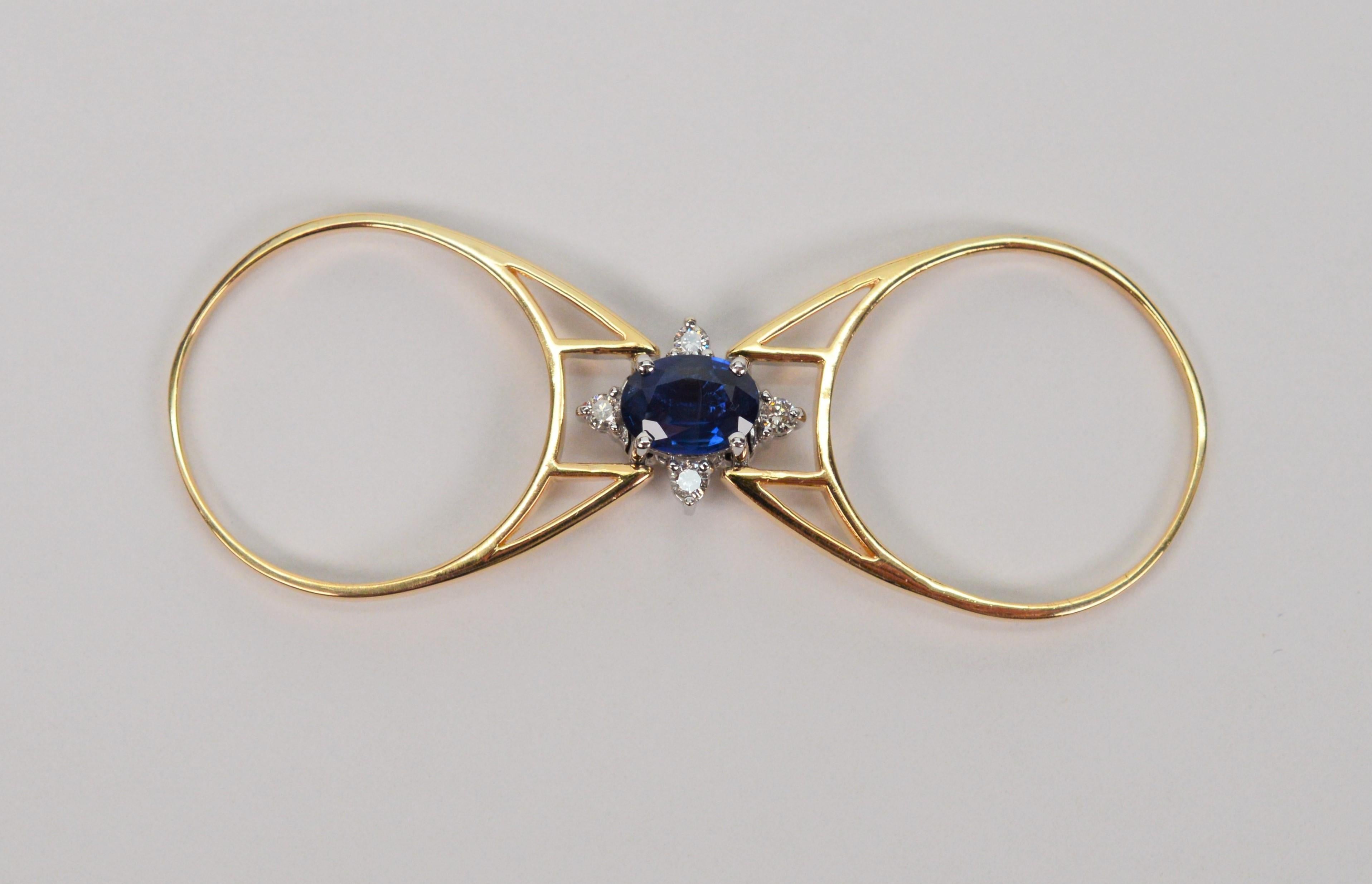 Sapphire Diamond 14 Karat Yellow Gold Reversible Ring For Sale 2
