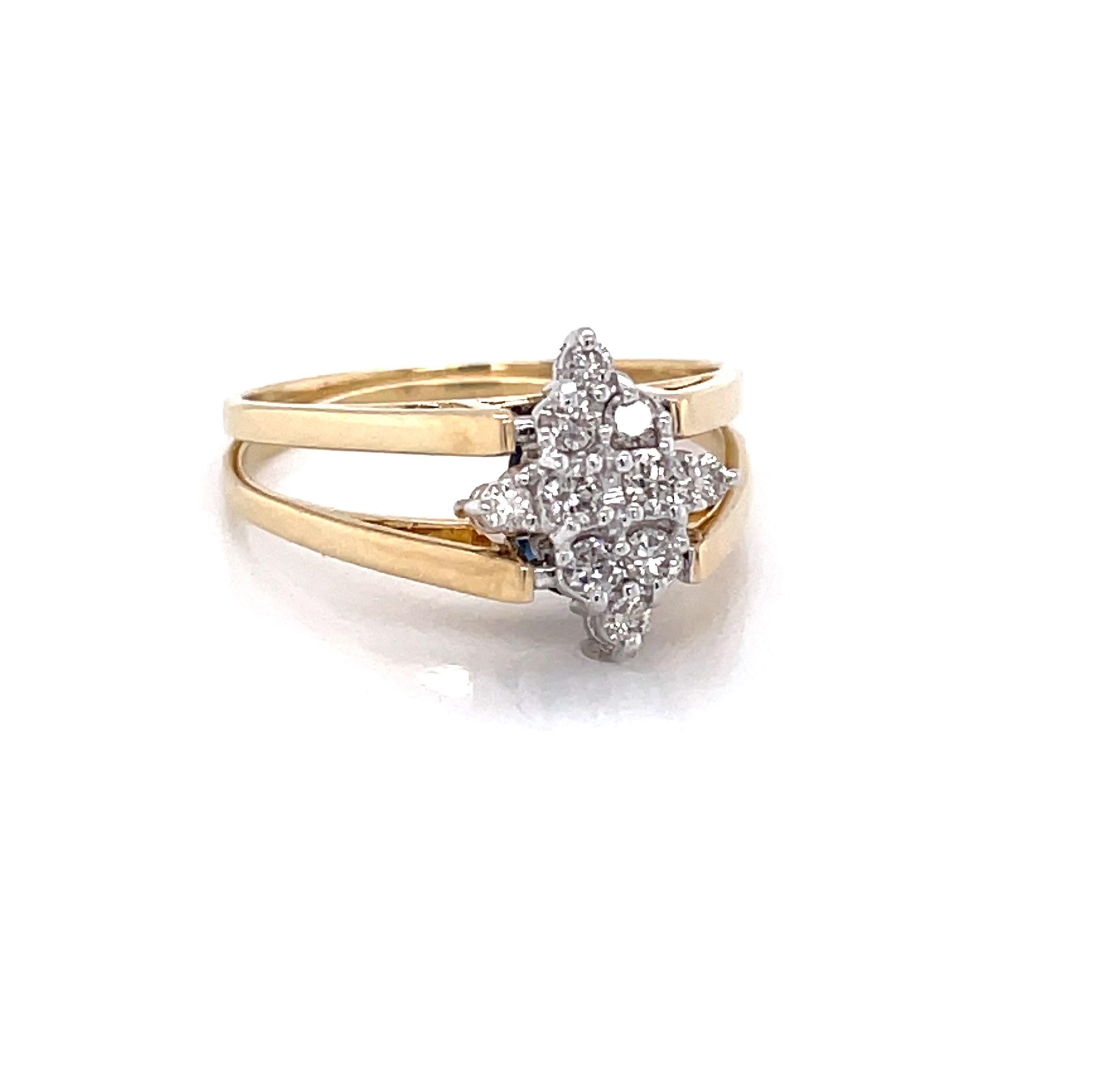 Women's Sapphire Diamond 14 Karat Yellow Gold Reversible Ring For Sale
