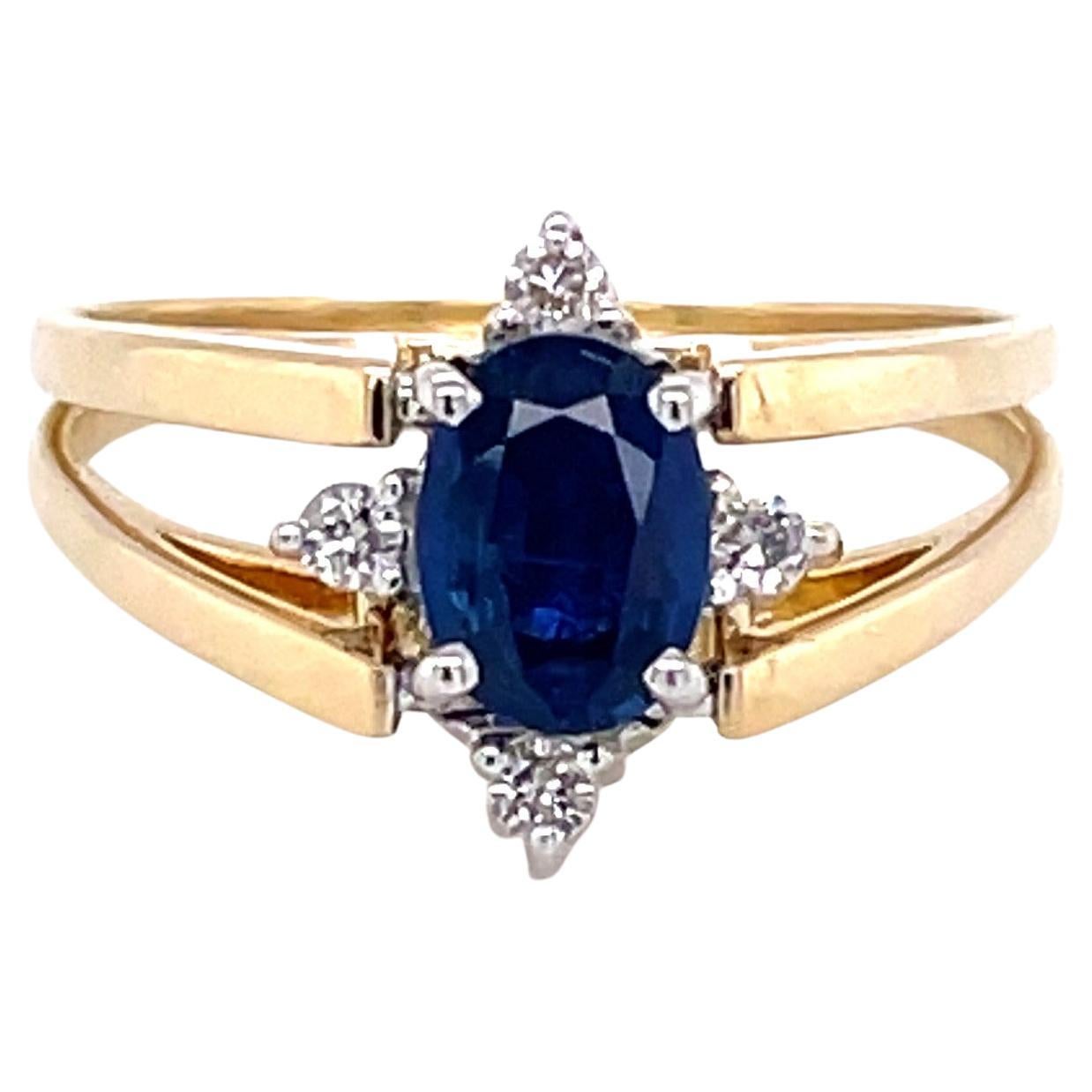 Saphir-Diamant-Ring aus 14 Karat Gelbgold, umkehrbar