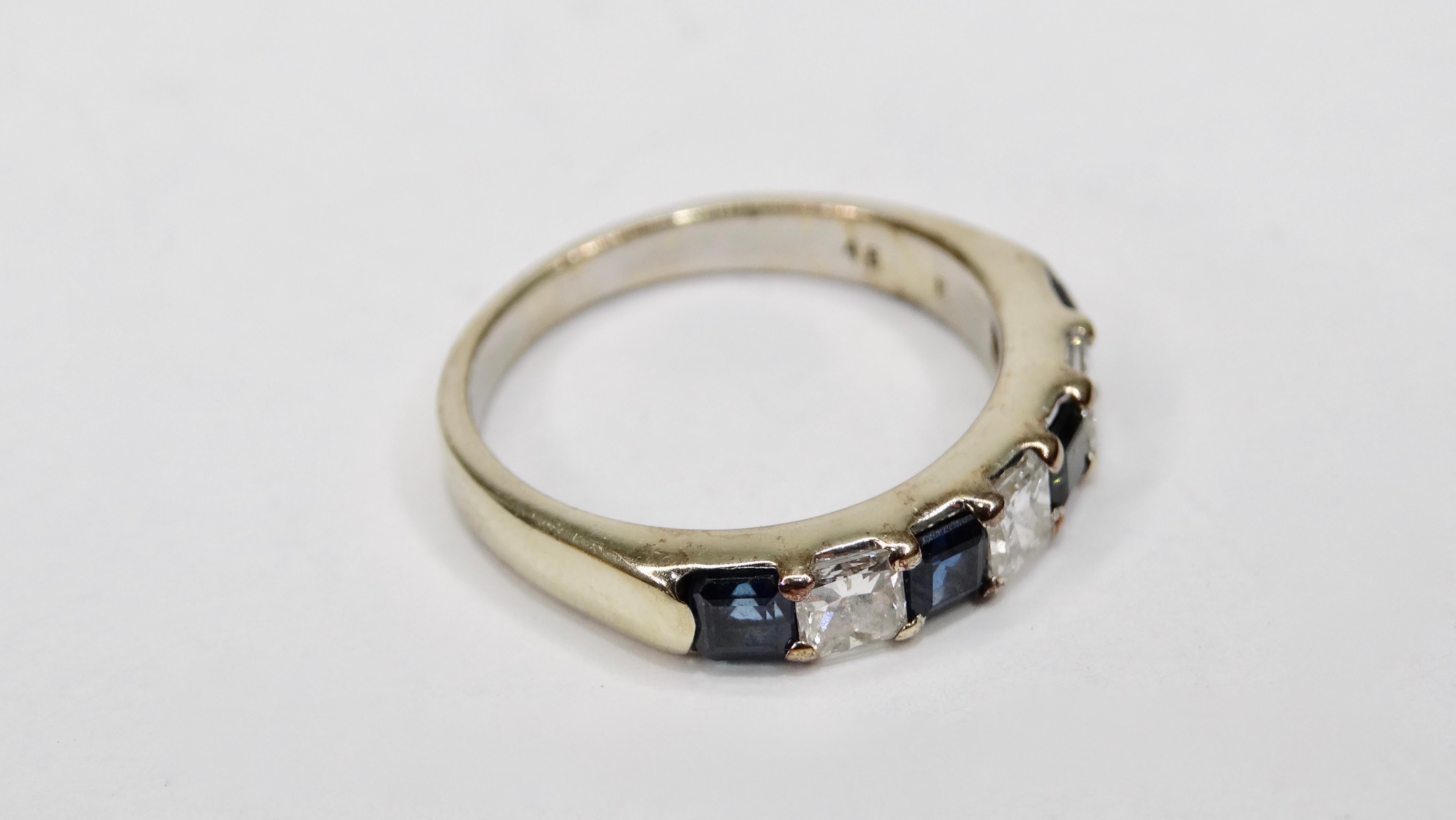 Square Cut Sapphire & Diamond 14k Gold Ring  For Sale