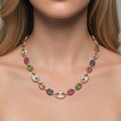 Collar de eslabones de oro amarillo de 14K con varios zafiros de 19,14 ct y un diamante de 8,45 ct