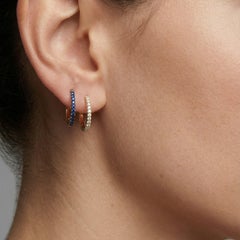 Sapphire Diamond 14K (or 18k upon request) Yellow Gold Charm Huggie Earrings