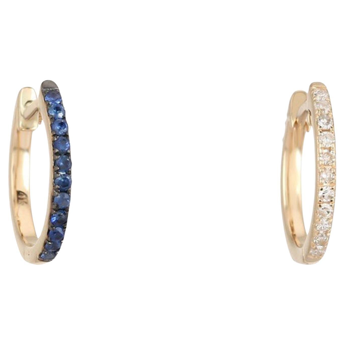 Sapphire Diamond 14K (or 18k upon request) Yellow Gold Charm Huggie Earrings
