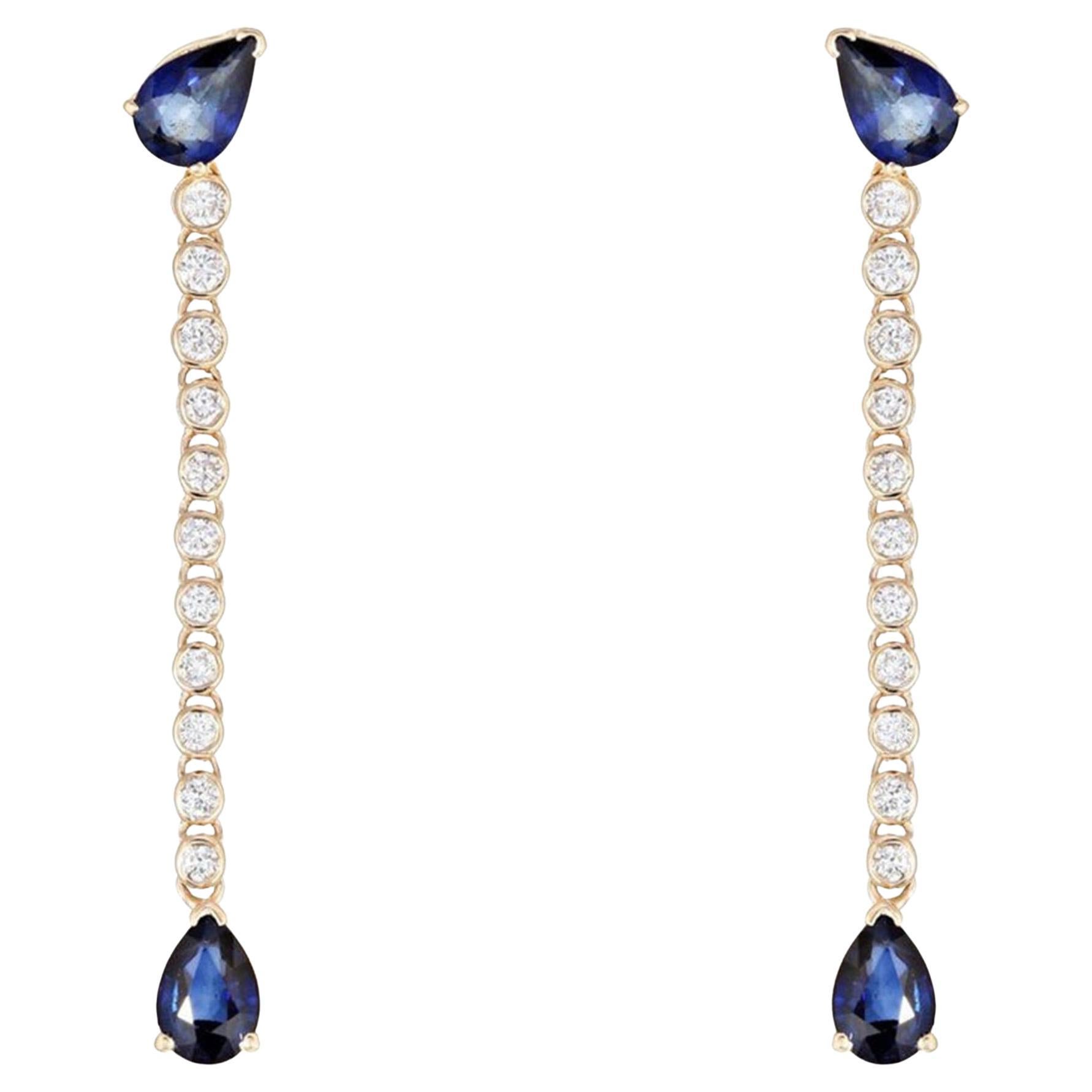 Sapphire Diamond 14K (or 18k upon request) Yellow Gold Pear Drop Earrings