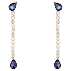 Sapphire Diamond 14K (or 18k upon request) Yellow Gold Pear Drop Earrings
