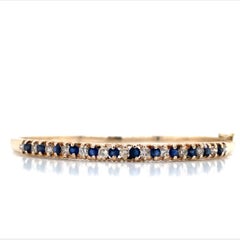 Sapphire & Diamond 14k Yellow Gold Hinged Bangle Bracelet