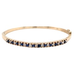Sapphire & Diamond 14k Yellow Gold Hinged Bangle Bracelet