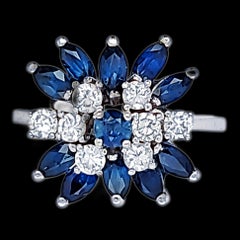 Sapphire/Diamond 14kt White Gold Ring - Cocktail Style - Family Estate Piece