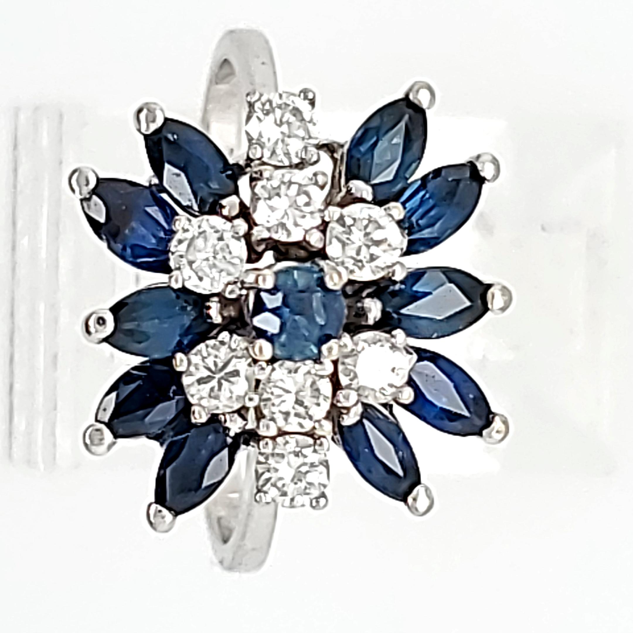 Round Cut Sapphire/Diamond 14kt White Gold Ring - Cocktail Style - Family Estate Piece For Sale