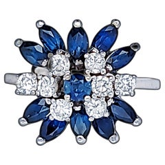 Sapphire/Diamond 14kt White Gold Ring - Cocktail Style - Family Estate Piece