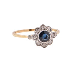 Sapphire Diamond 18 Carat Gold Daisy Ring