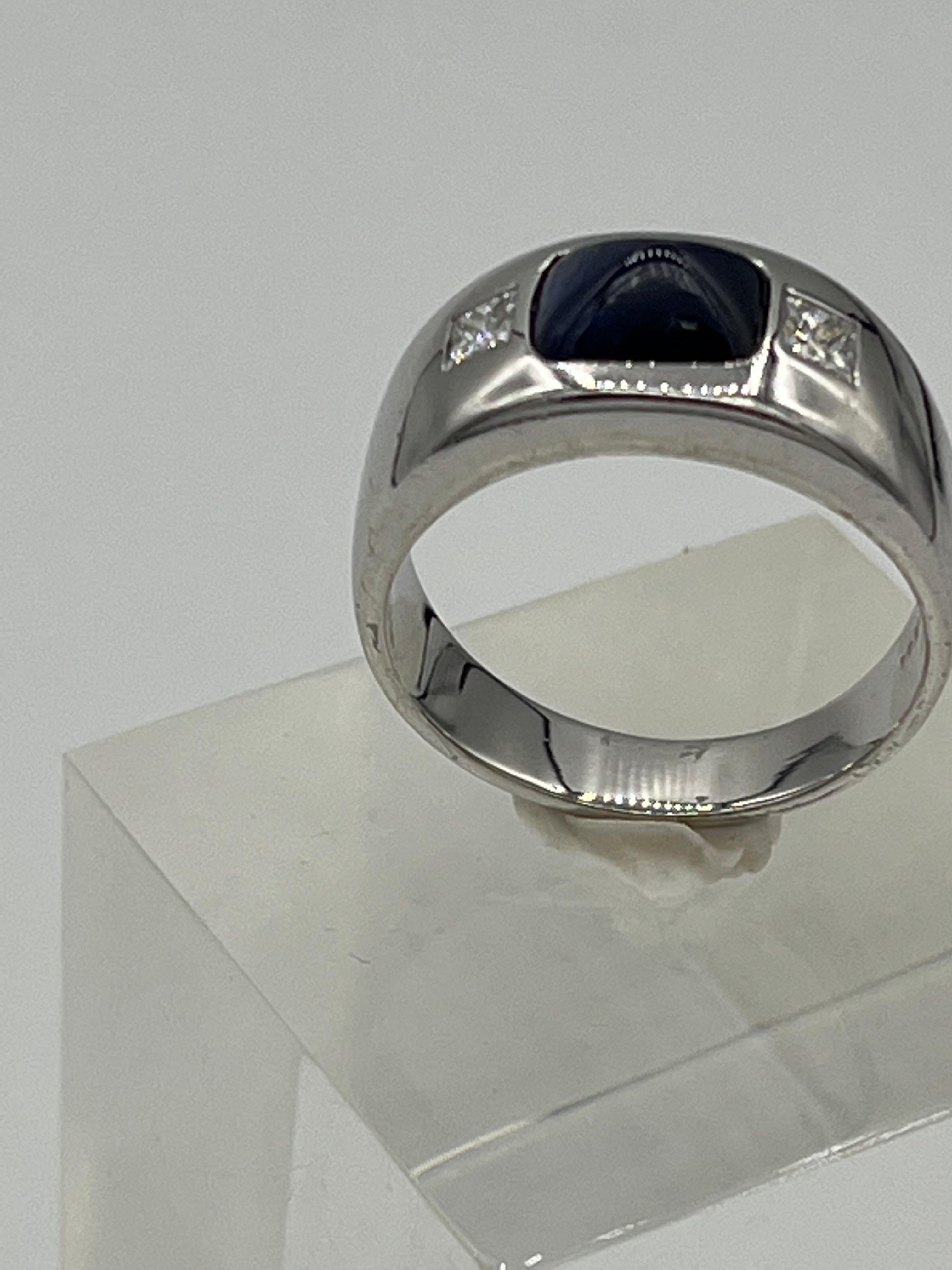 Fedina in oro bianco 18 K con zaffiro e diamante in vendita 4