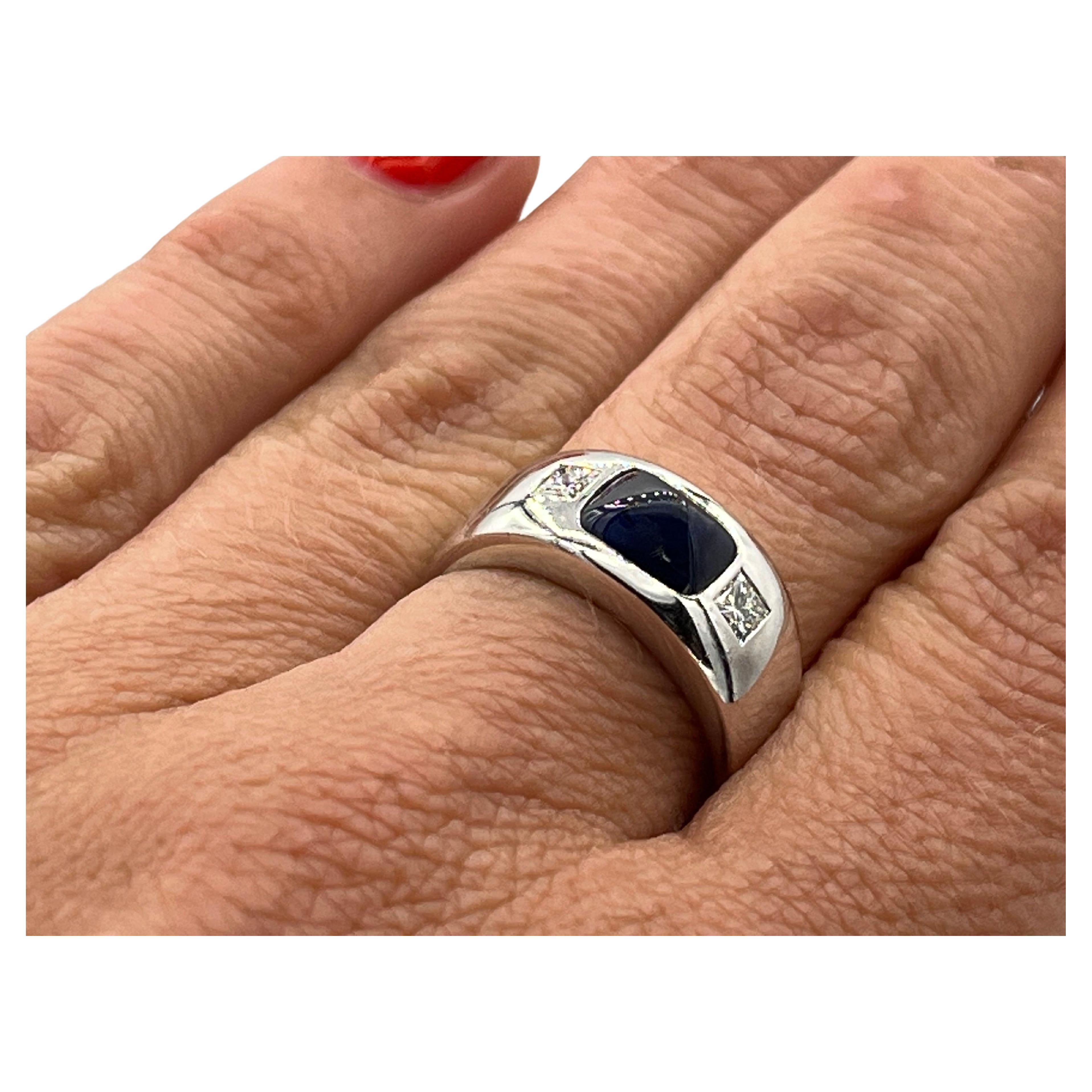 Fedina in oro bianco 18 K con zaffiro e diamante in vendita