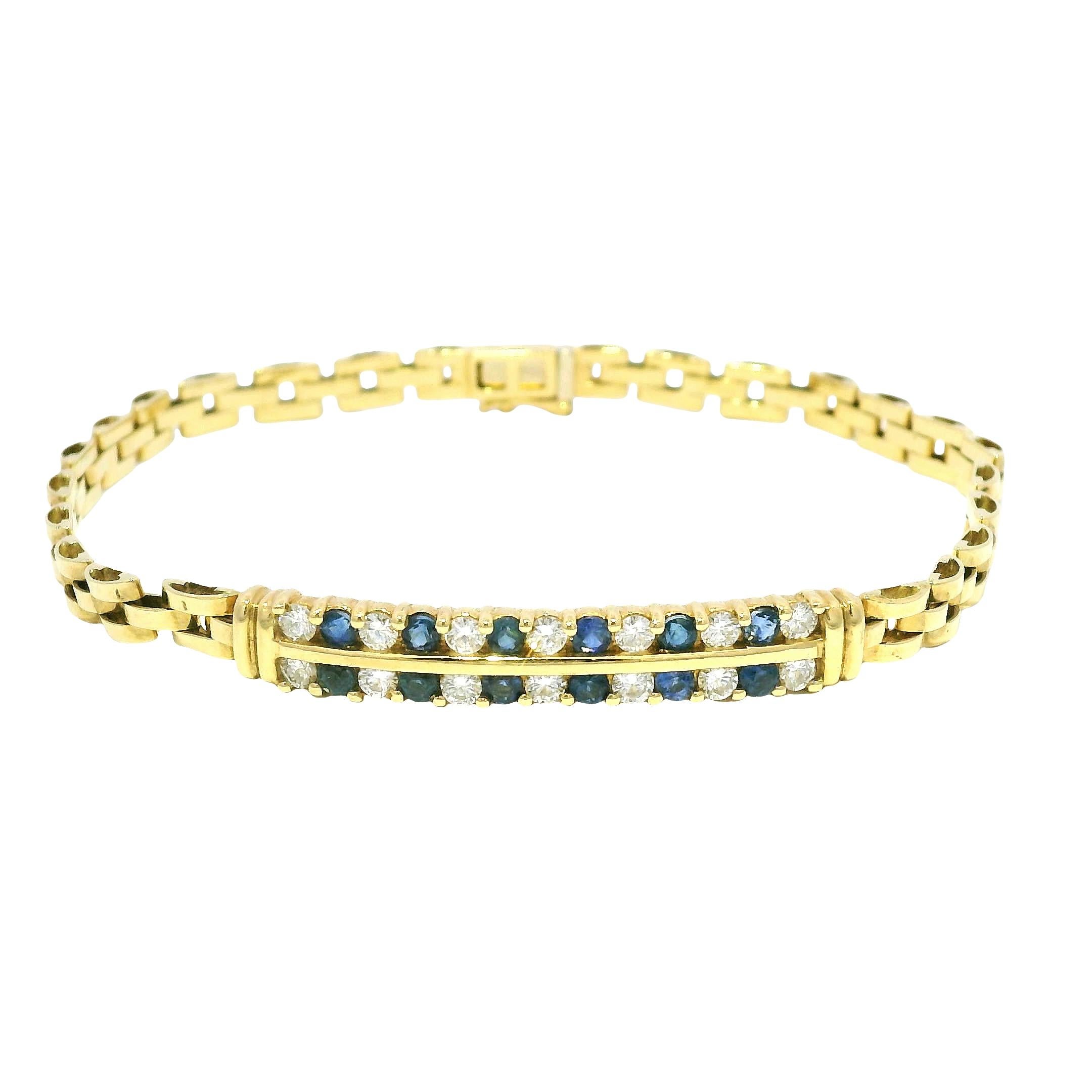 Contemporain Bracelet à maillons cubains en saphir et diamant 18 carats En stock en vente