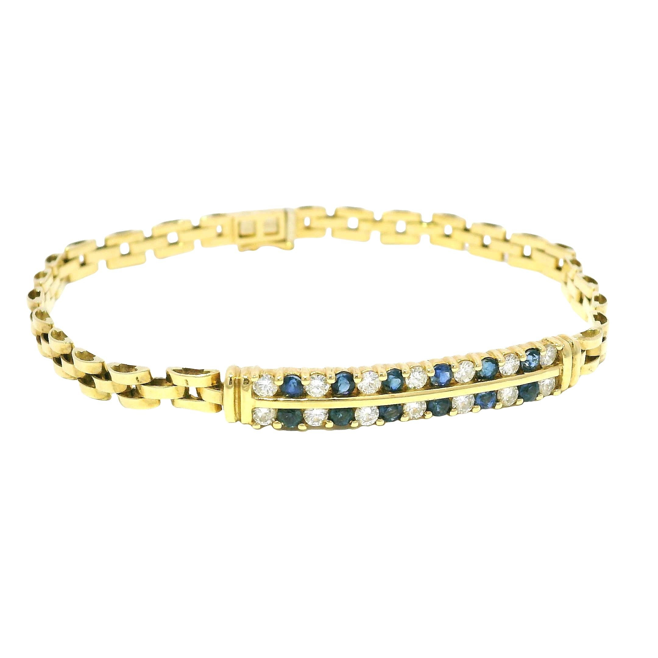 Bracelet à maillons cubains en saphir et diamant 18 carats En stock Pour femmes en vente