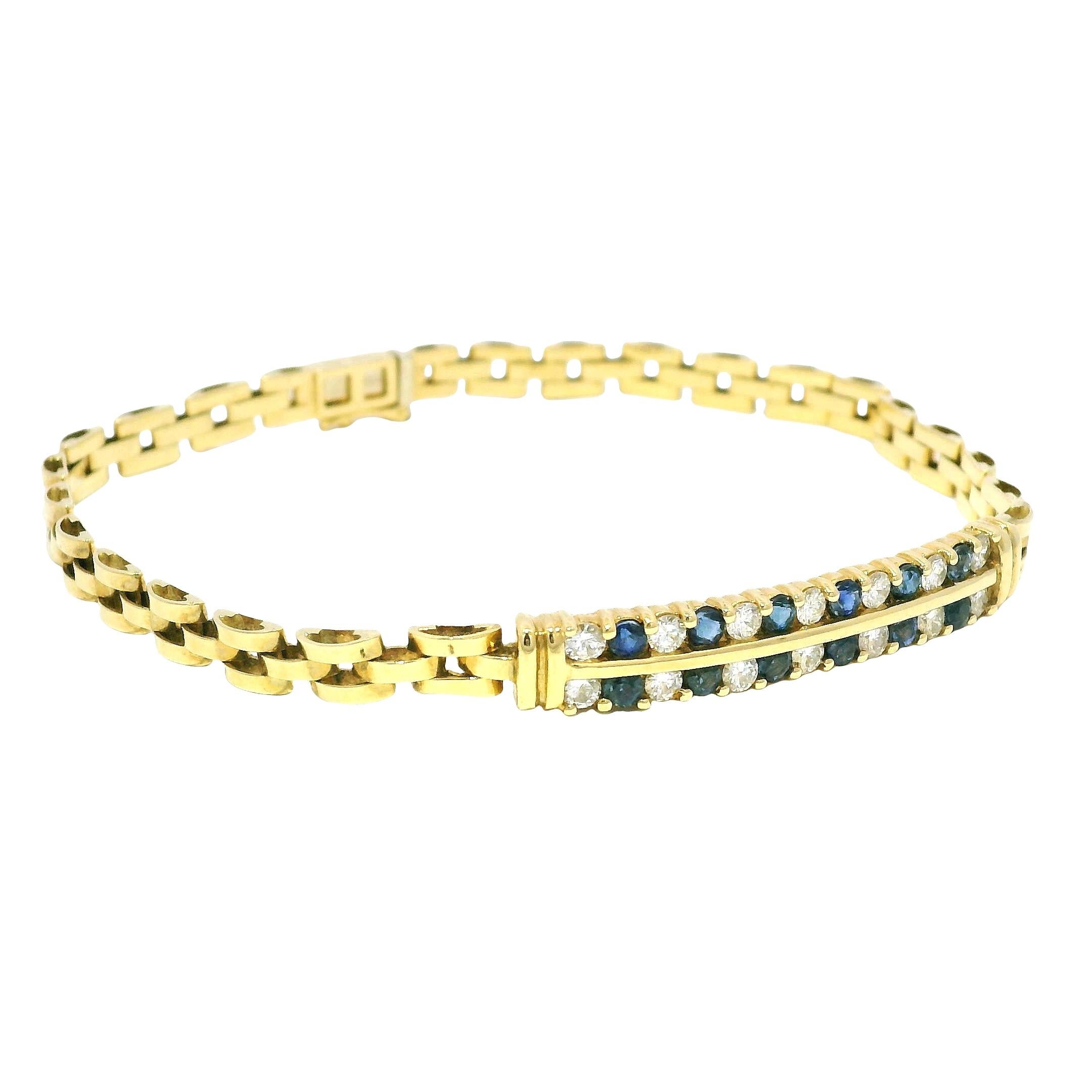 Bracelet à maillons cubains en saphir et diamant 18 carats En stock en vente 1